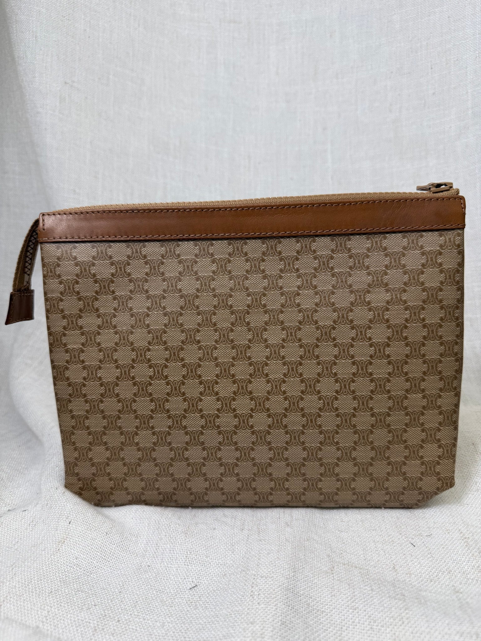 Celine Beige Coated Canvas Macadam Clutch Bag