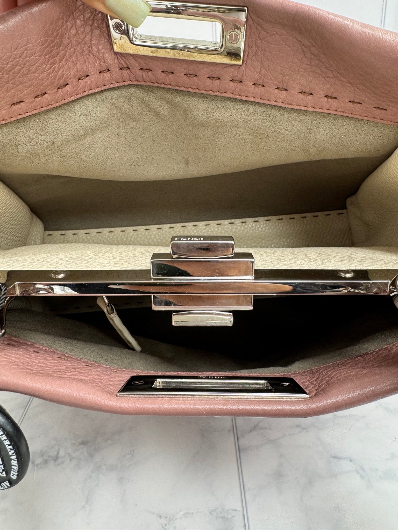 Fendi Dusty Rose Grained Leather Peekaboo Medium 2Way Bag With Flower Strap