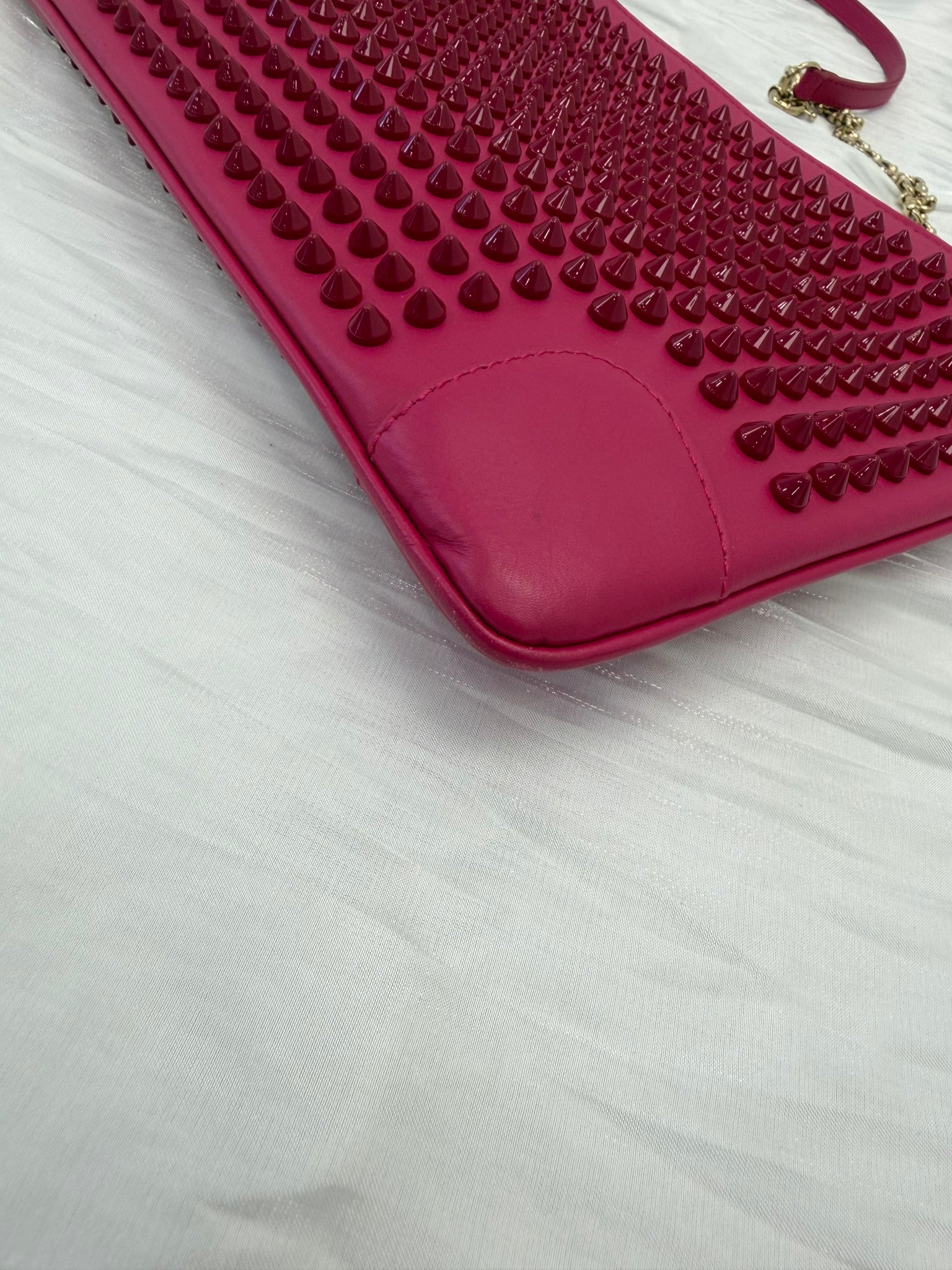 Christian Louboutin Pink Leather Spiked Loubiposh Clutch on a Chain