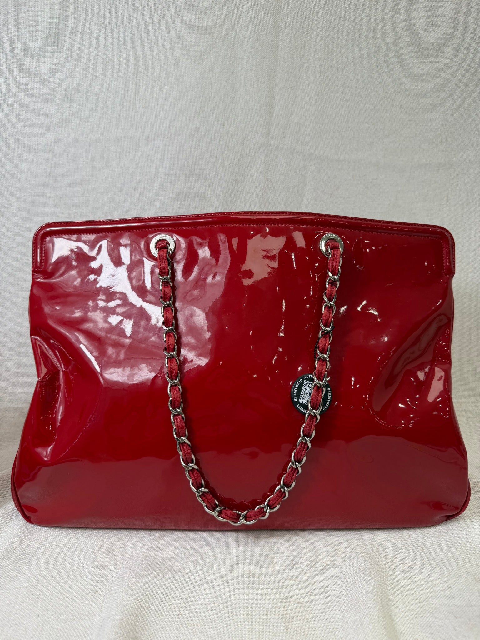 Chanel Red Patent Leather Tote Bag