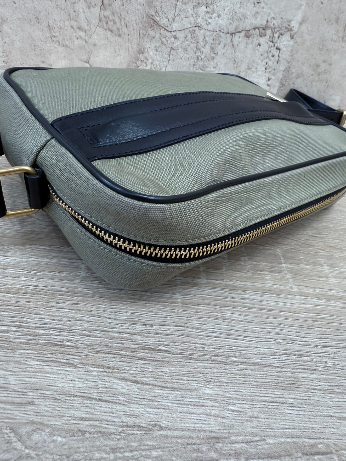 Saint Laurent YSL Green Canvas Small Camp Shoulder Bag