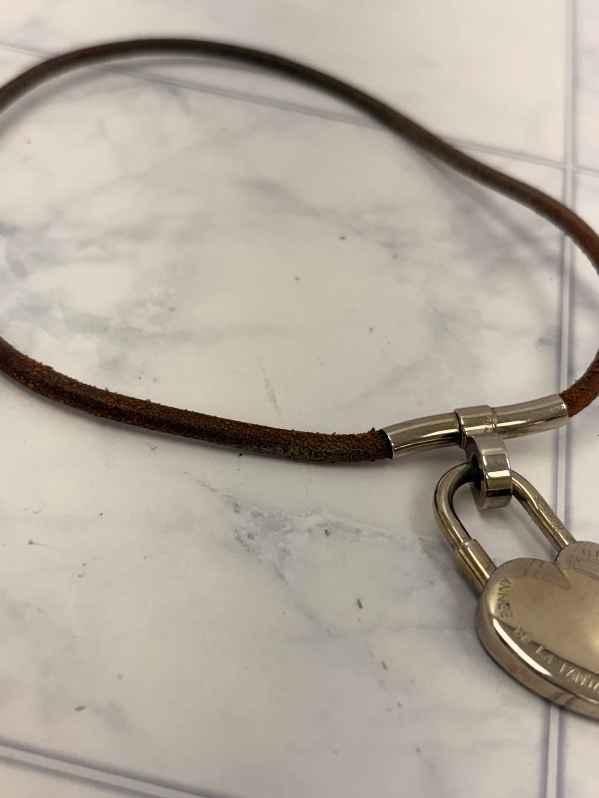 Hermes Silver Tone Vive L Dee Heart Padlock Choker