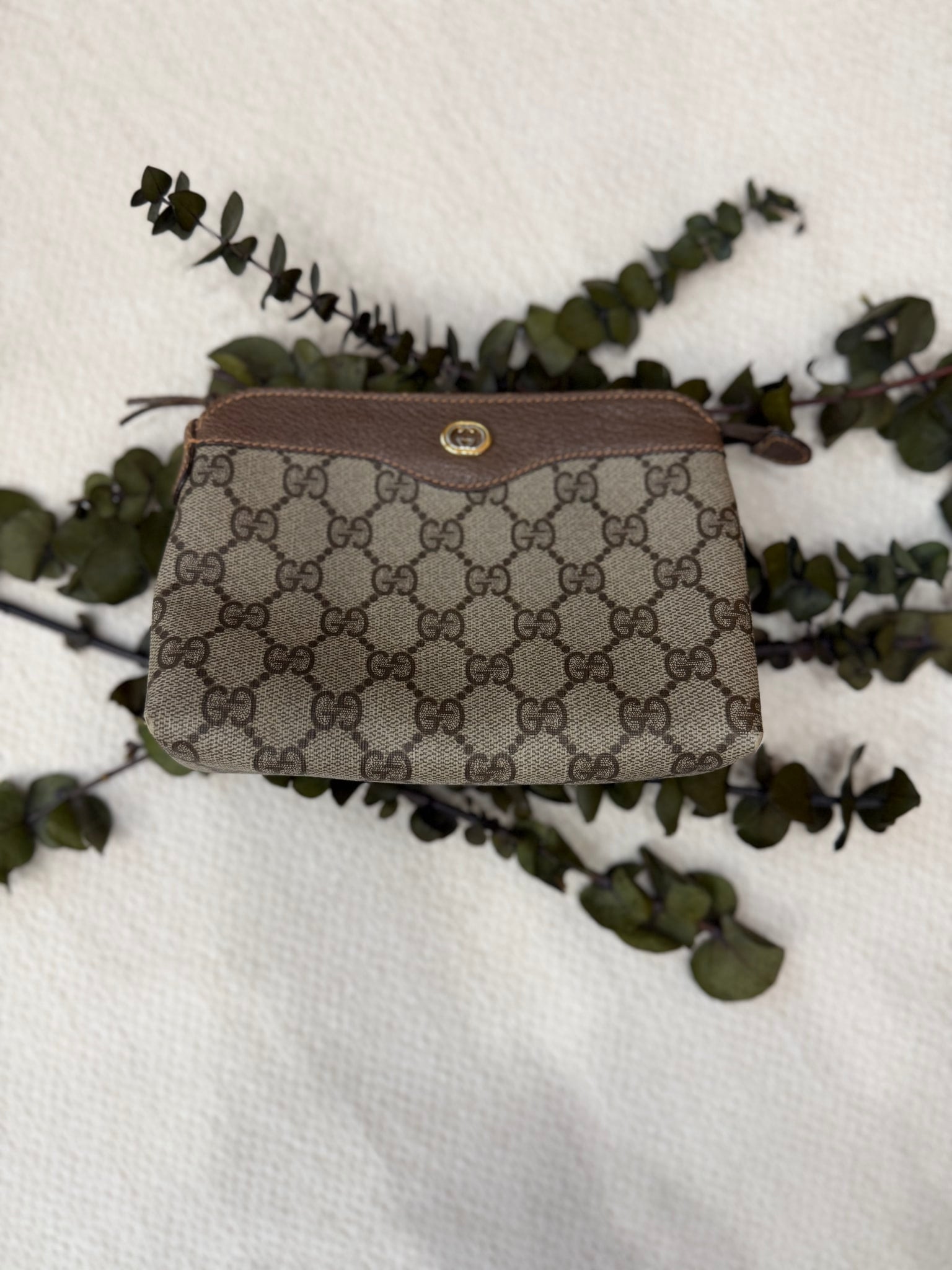 Gucci Brown Coated Canvas GG Supreme Print Cosmetic Pouch