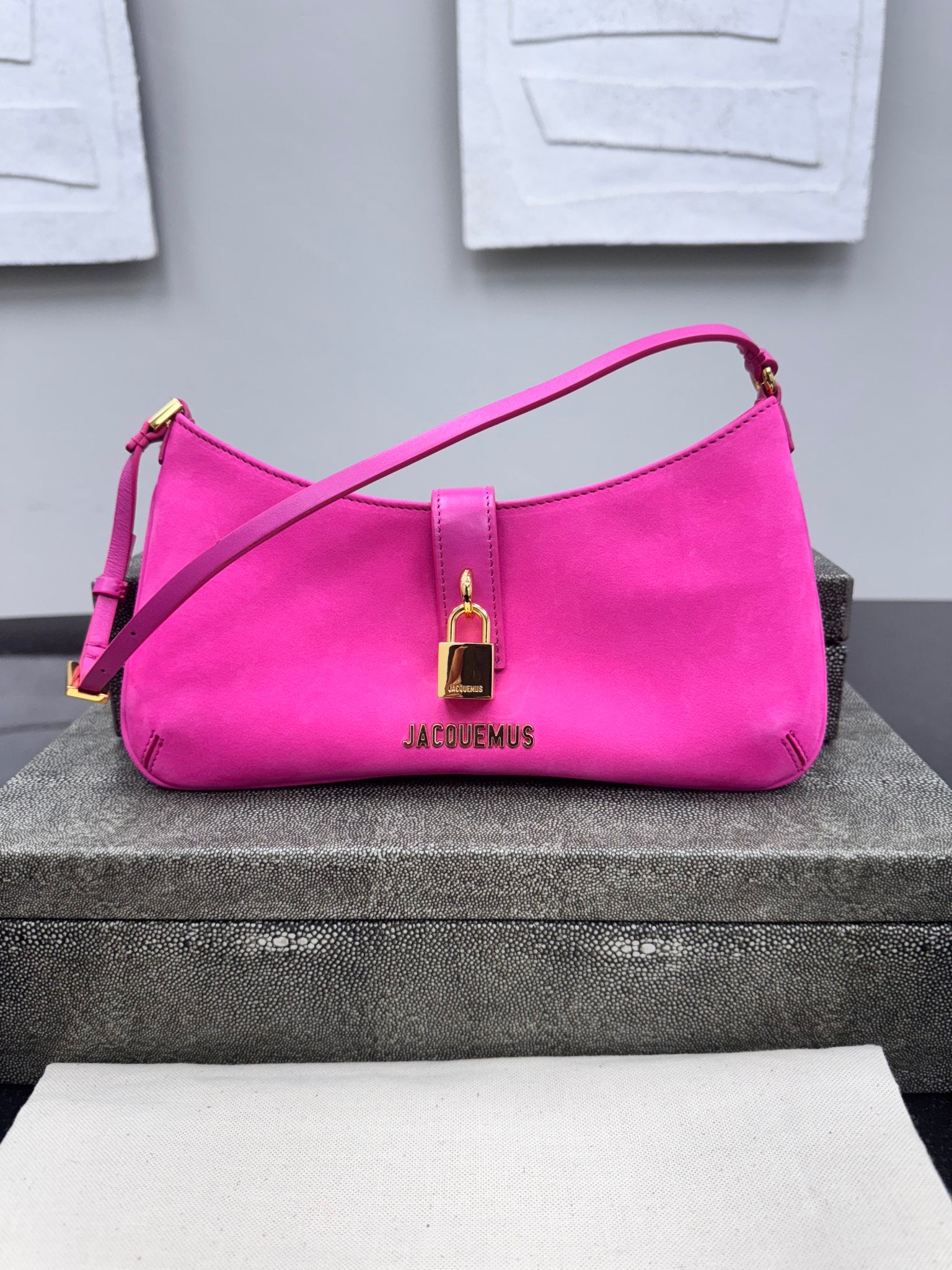 Jacquemus Pink Suede Le Bisou Cadenas Shoulder Bag