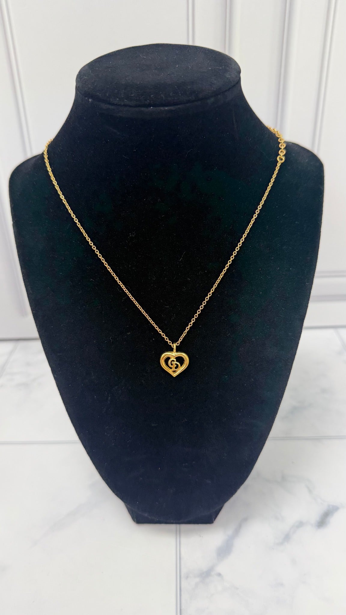Christian Dior Gold Heart Logo Necklace