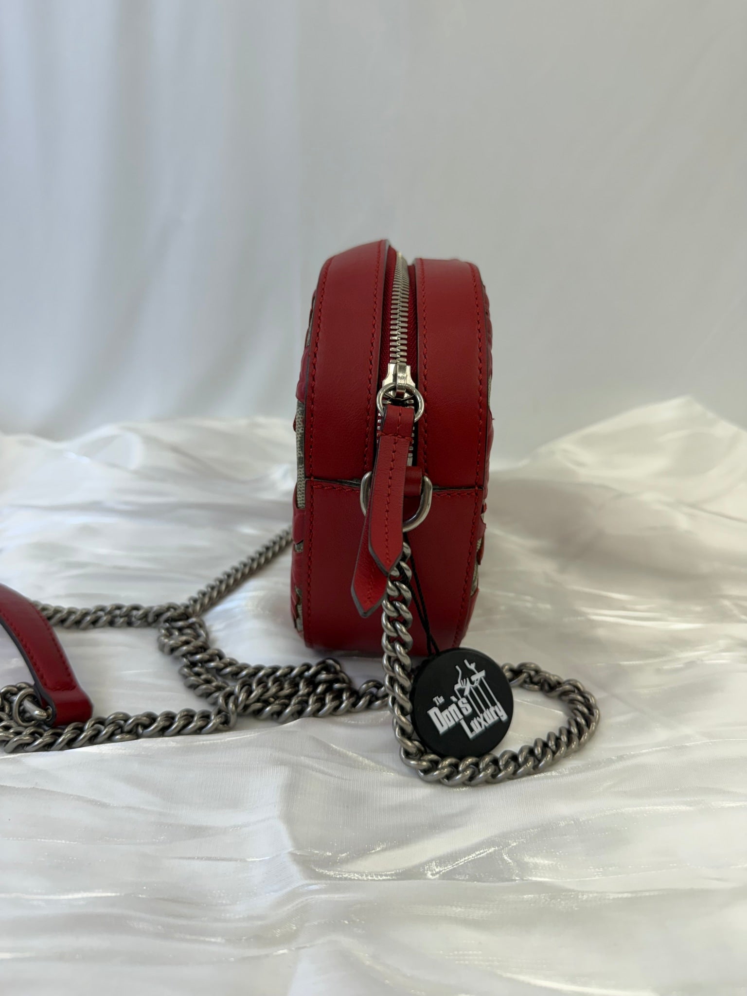 Gucci Red And GG Print Arabesque Chain Crossbody Bag