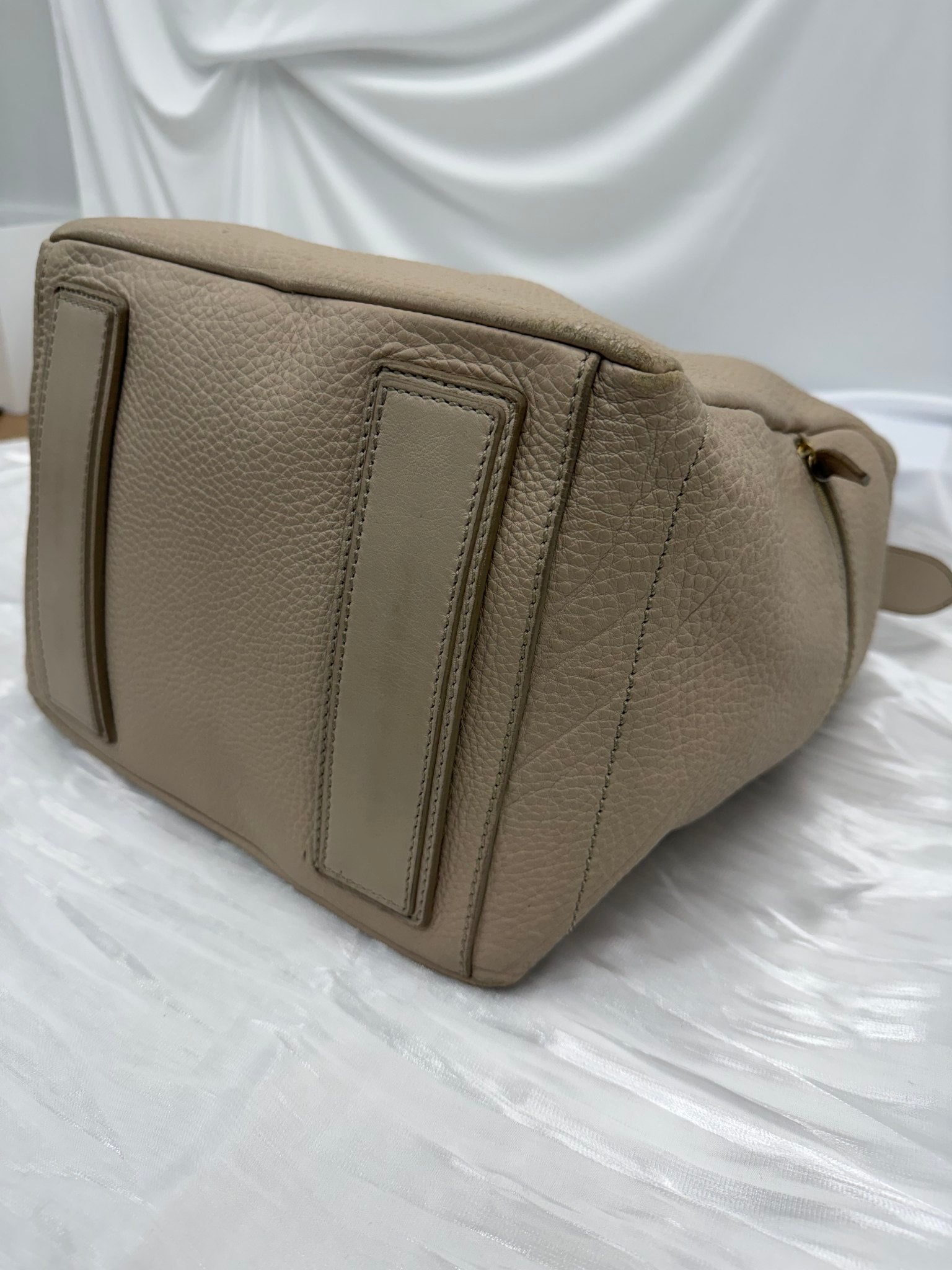 Celine Cream Pebbled Leather Top Handle Lock Bag