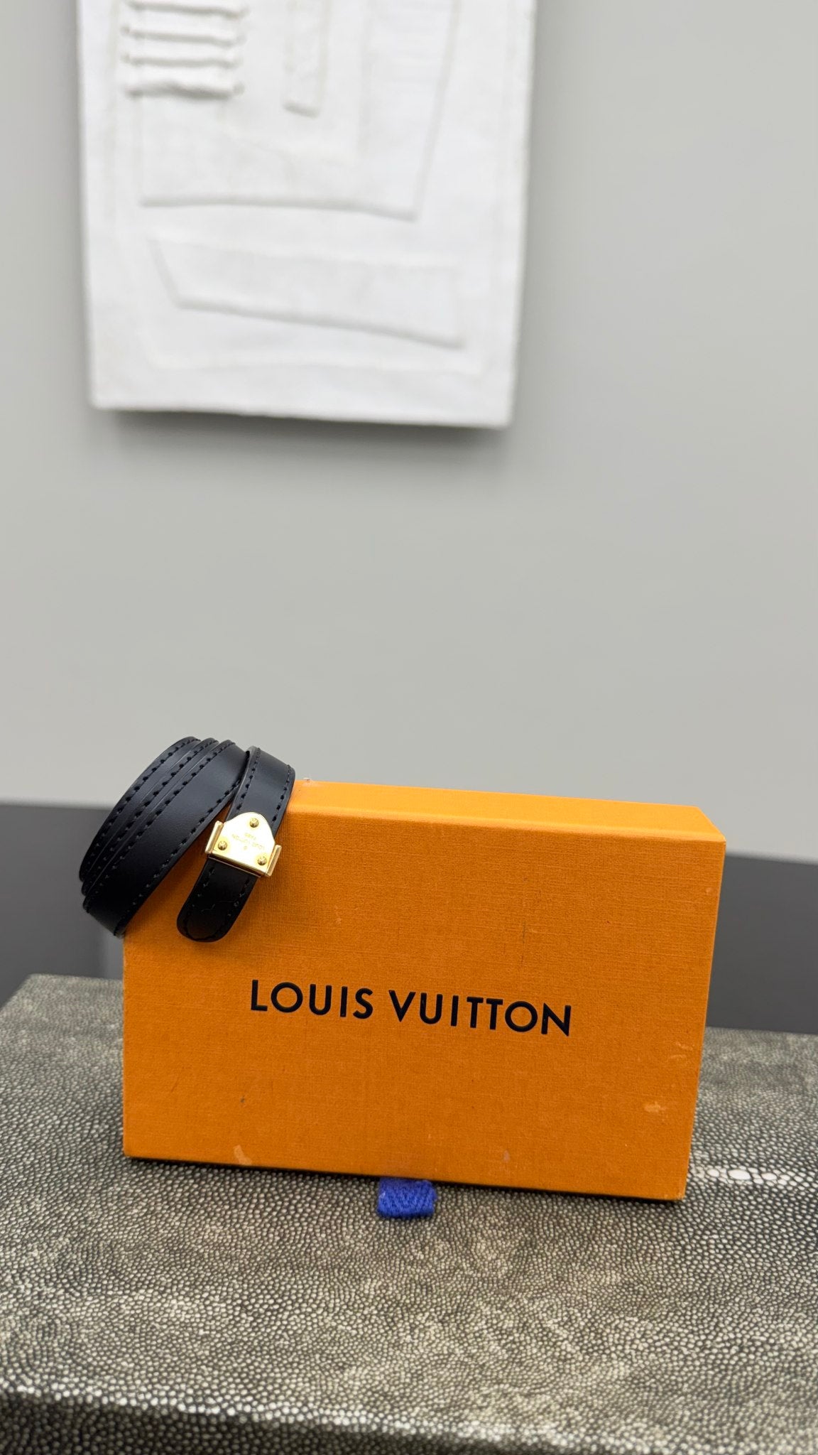 Louis Vuitton Black Leather Padlock Double Tour Bracelet