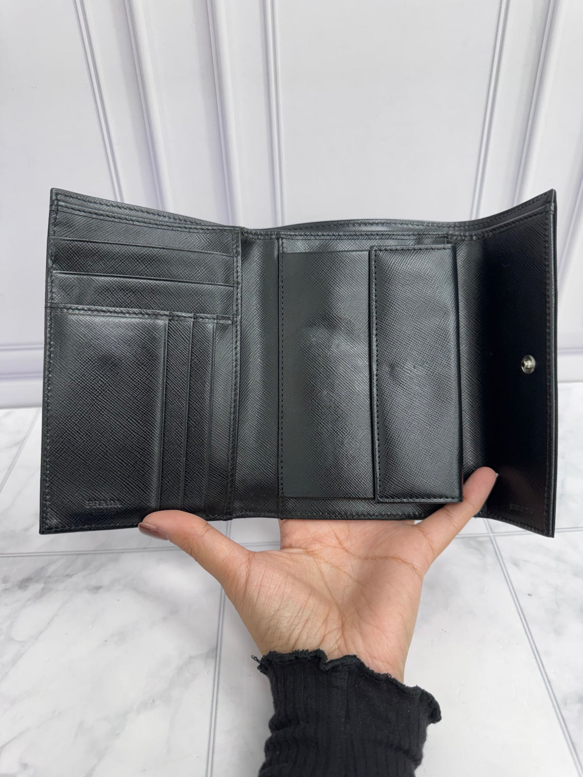 Prada Black Nylon Compact Snap Wallet