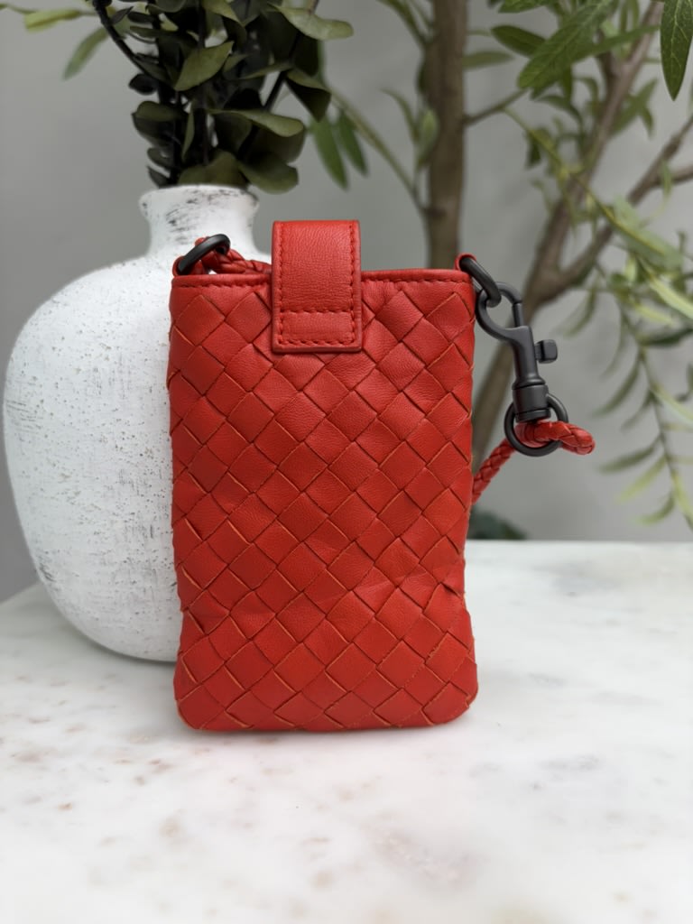 Bottega Veneta Red Intrecciato Leather Mini Phone Tote