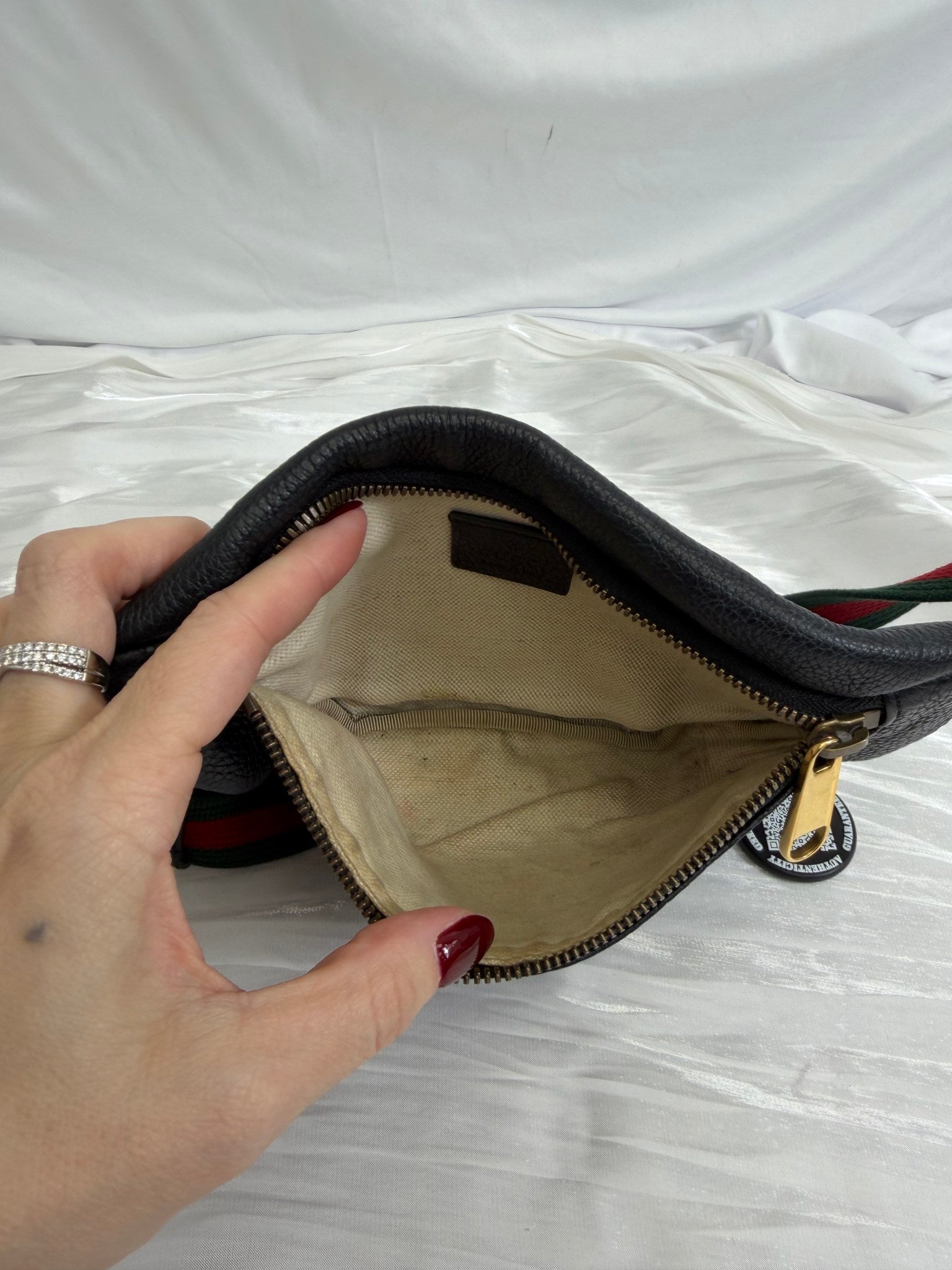 Gucci Print Black Leather Waist Bag