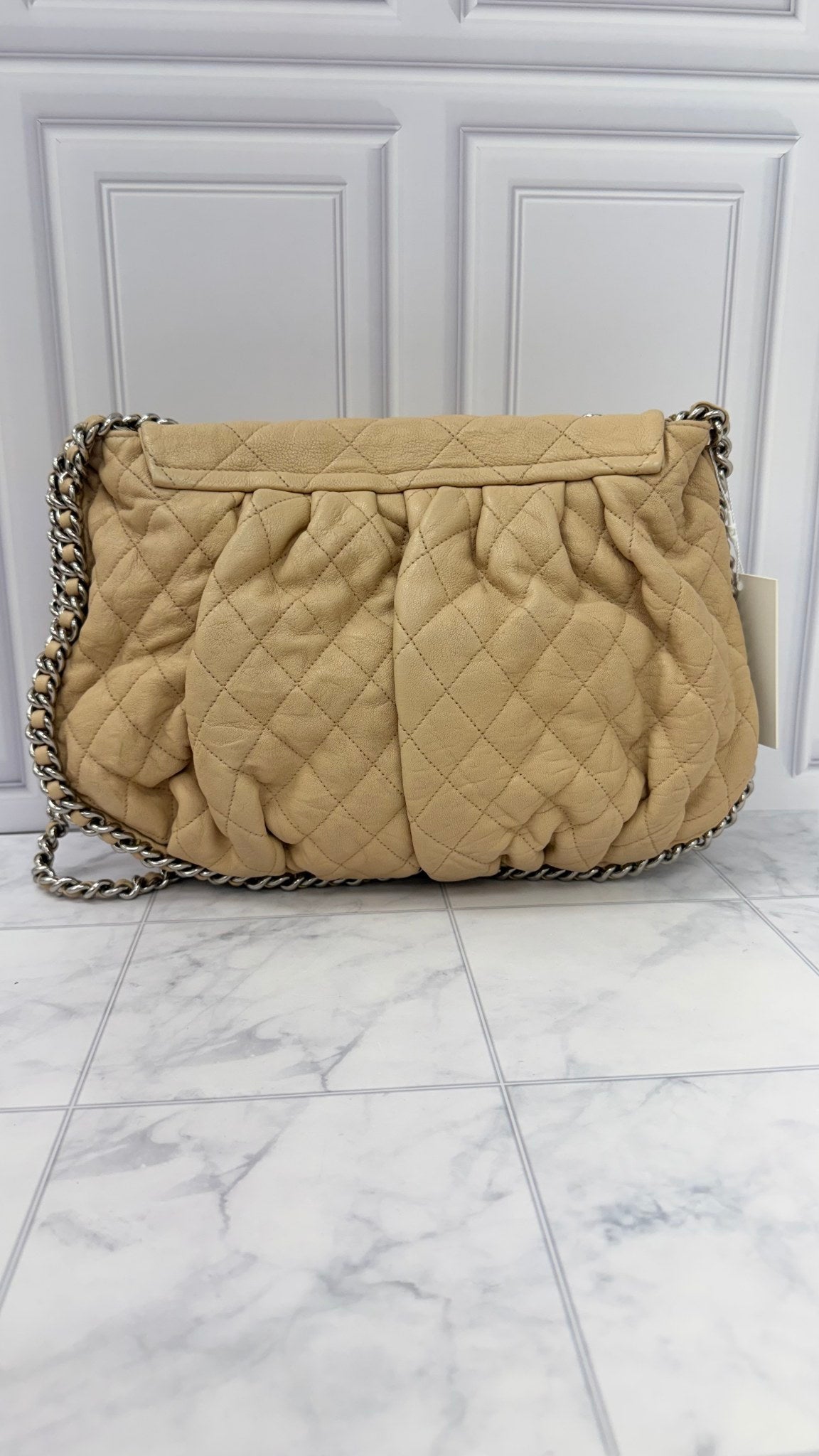 Chanel Beige Calfskin Leather Chain Around Shoulder Bag