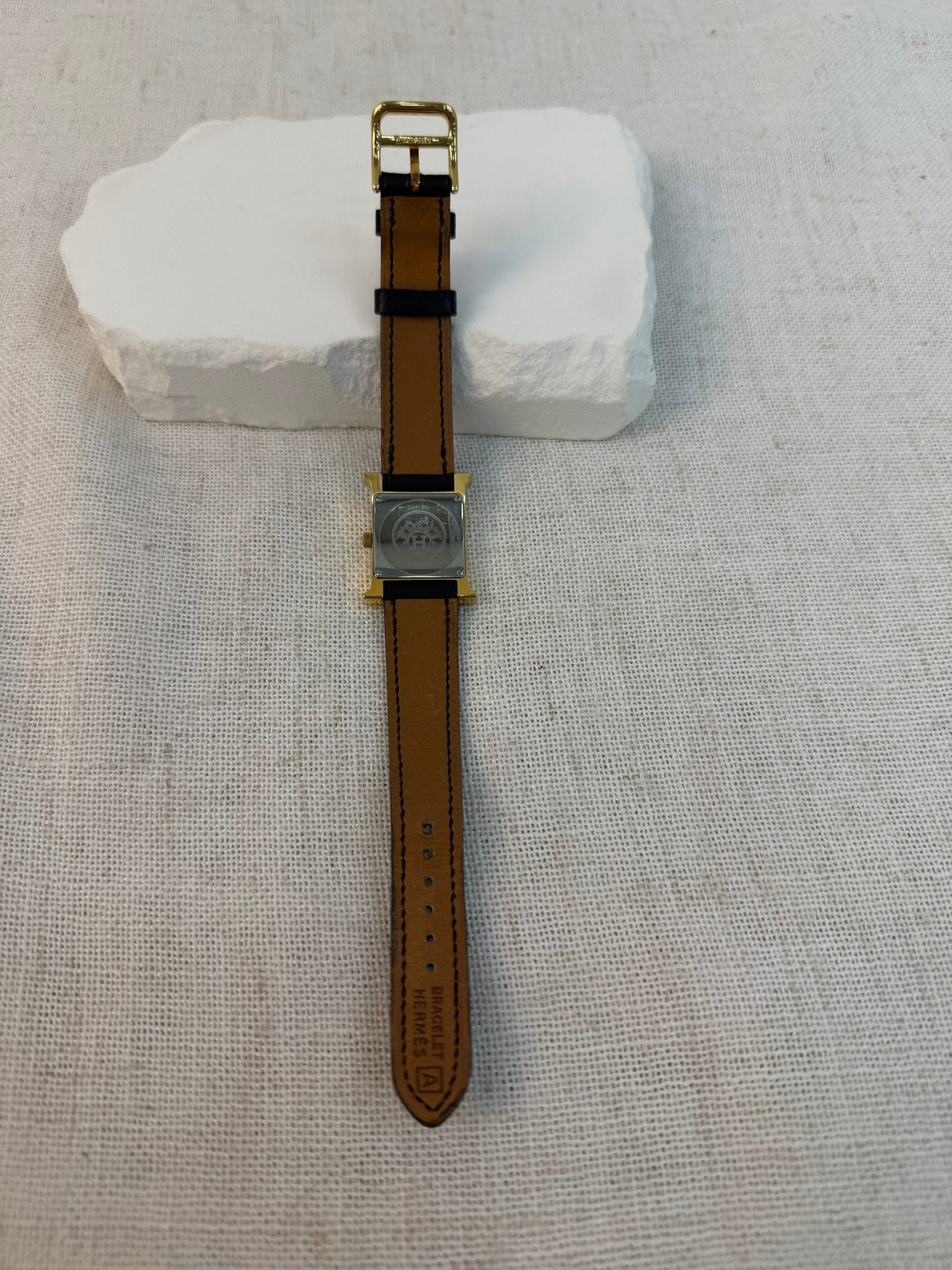 Hermes Gold And Black Leather Heure H Watch