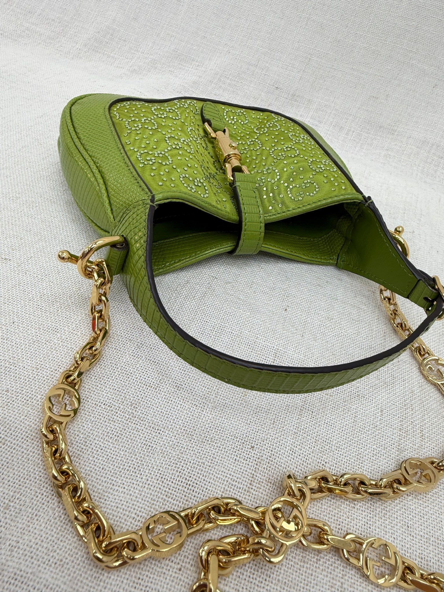 BRAND NEW- Gucci Green Lizard & Crystal 1961 Mini Jackie Bag