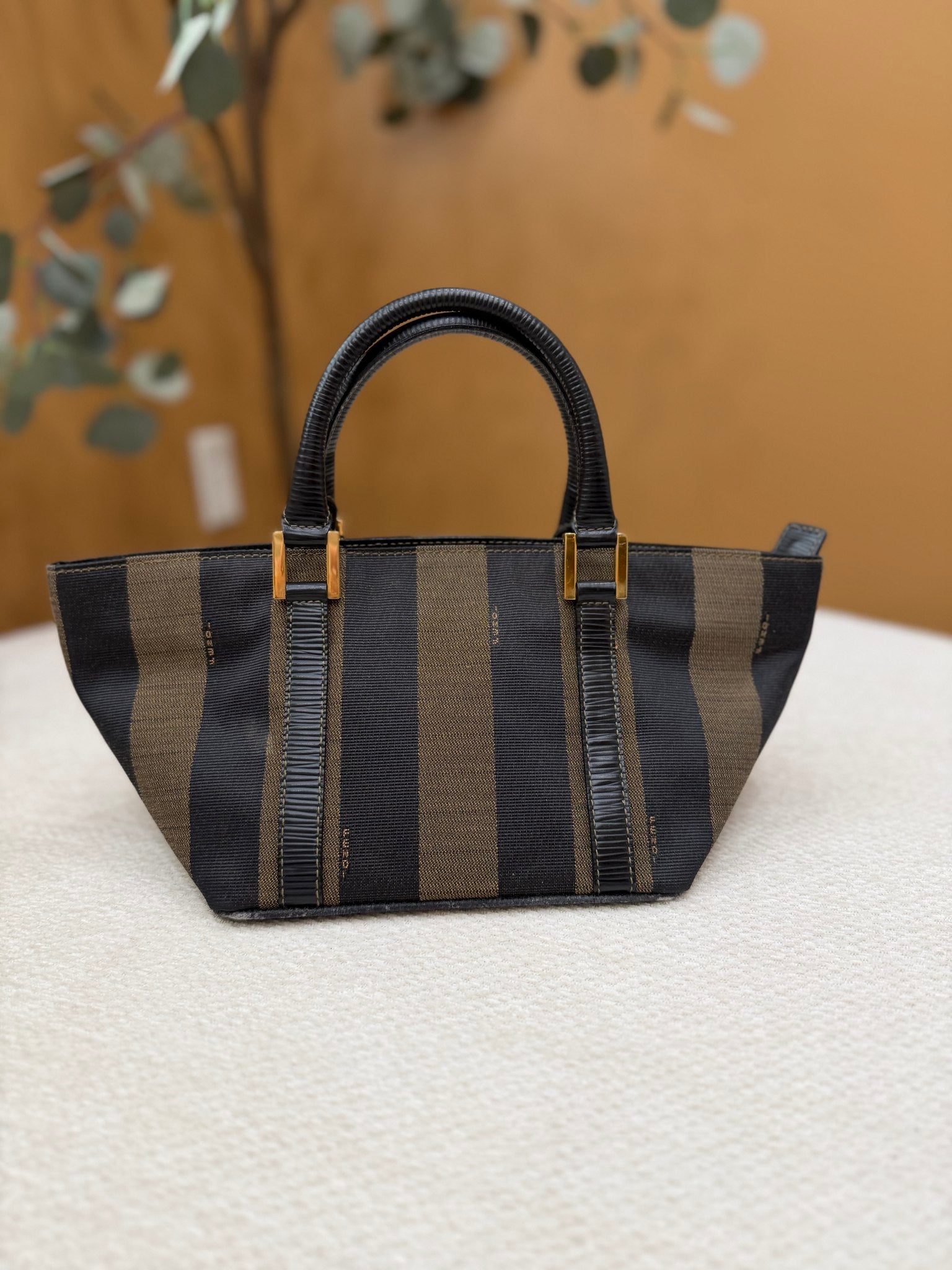 Fendi Brown And Black Canvas Pequin Mini Handbag