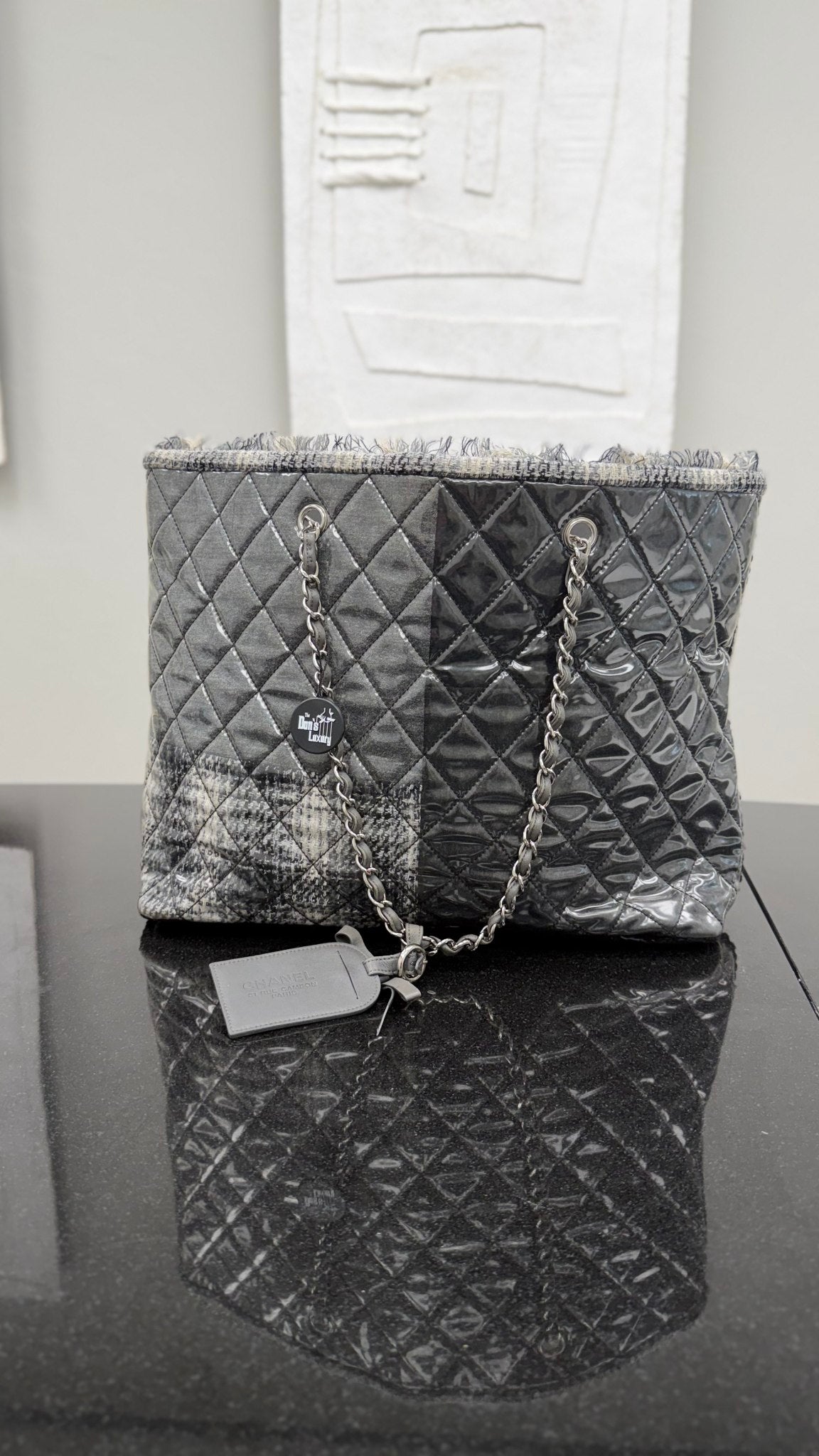 Chanel Grey Vinyl Funny Tweed Patchwork Tote