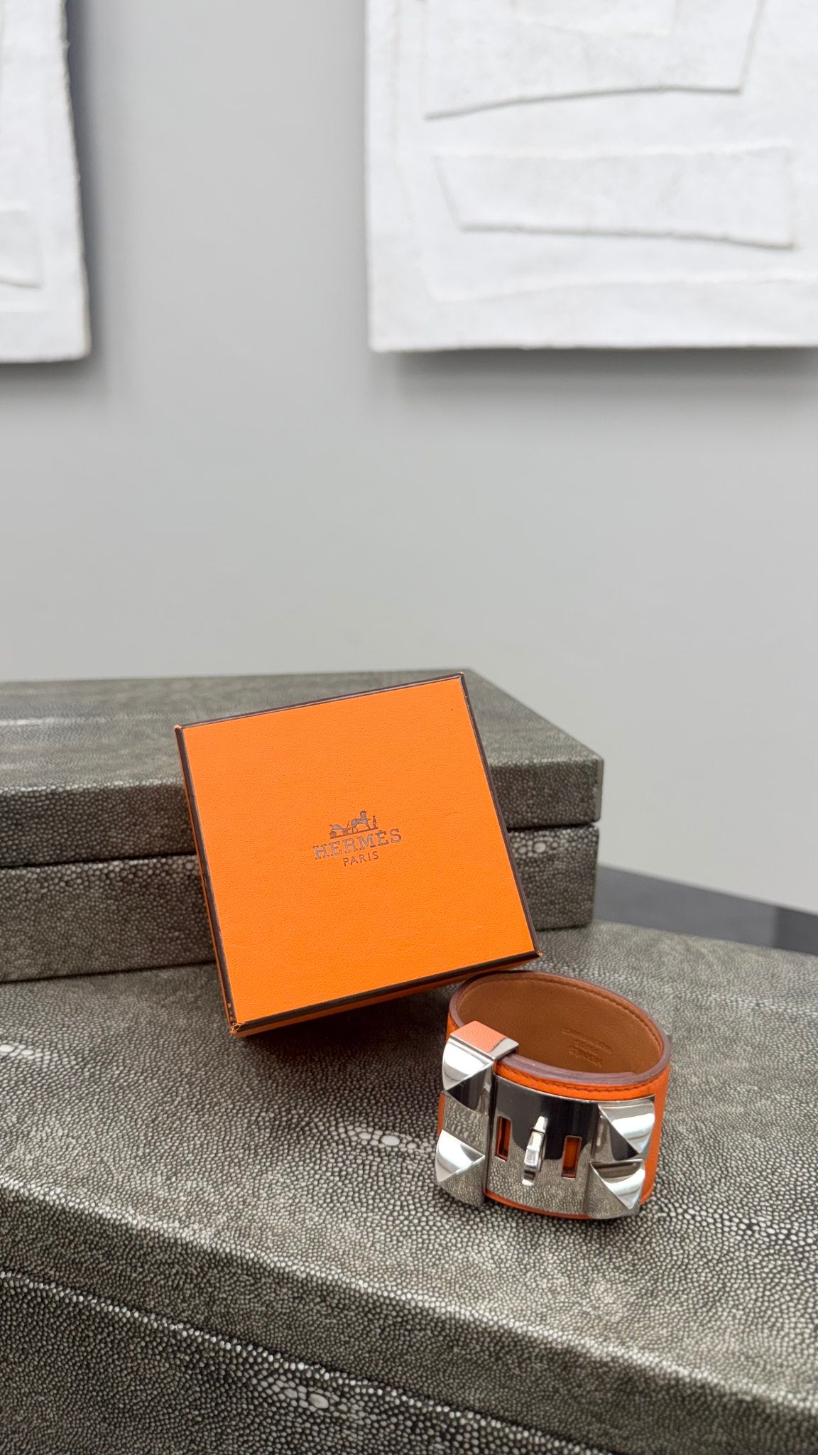 Hermes Orange Leather Collier De Chien Bracelet