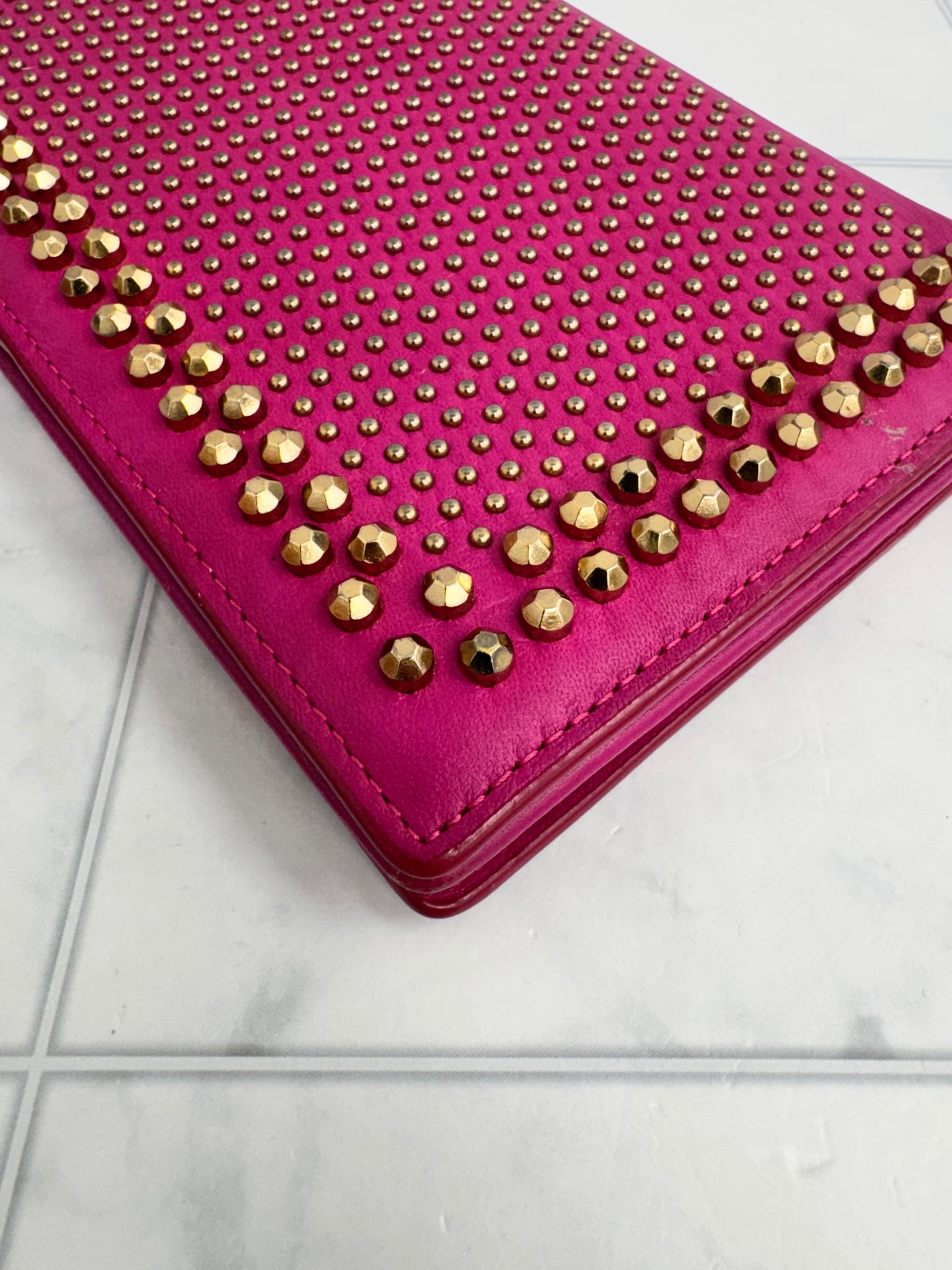 MCM Pink Studded Leather Wallet On A Chain