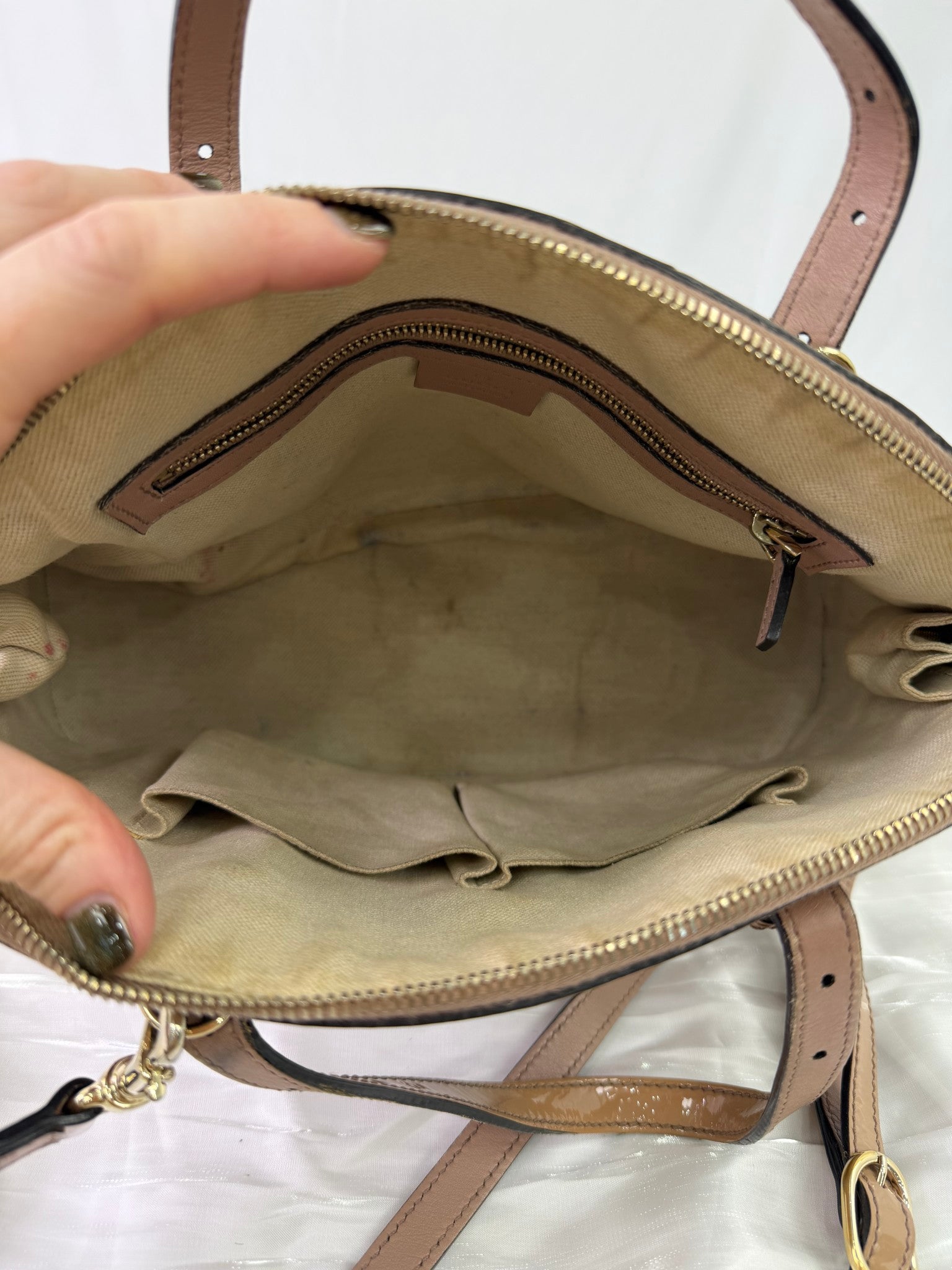 Gucci Beige Patent Leather Guccissima Two Way Bag