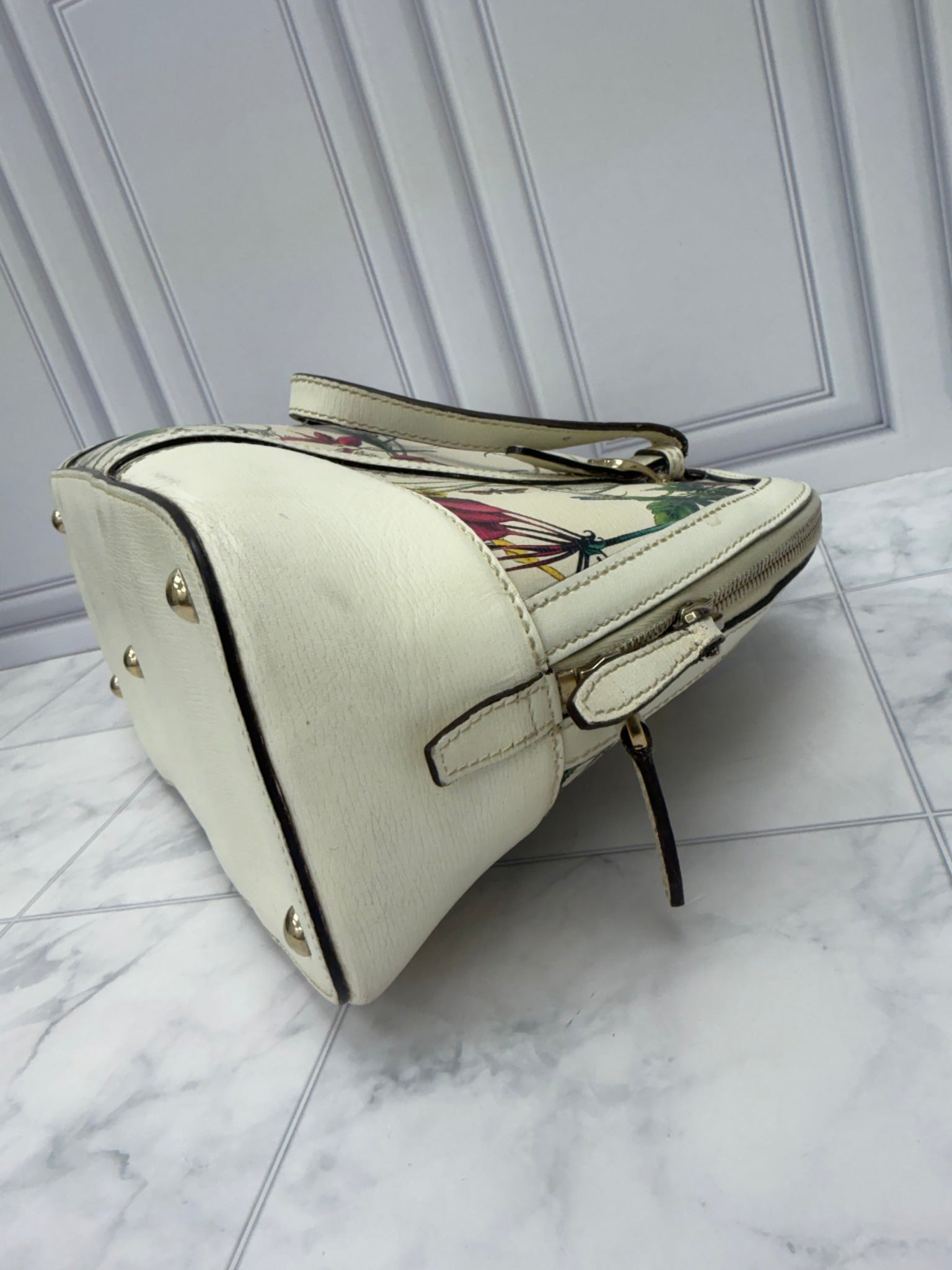 Gucci Ivory Floral Leather Dome 2Way Bag & Wallet