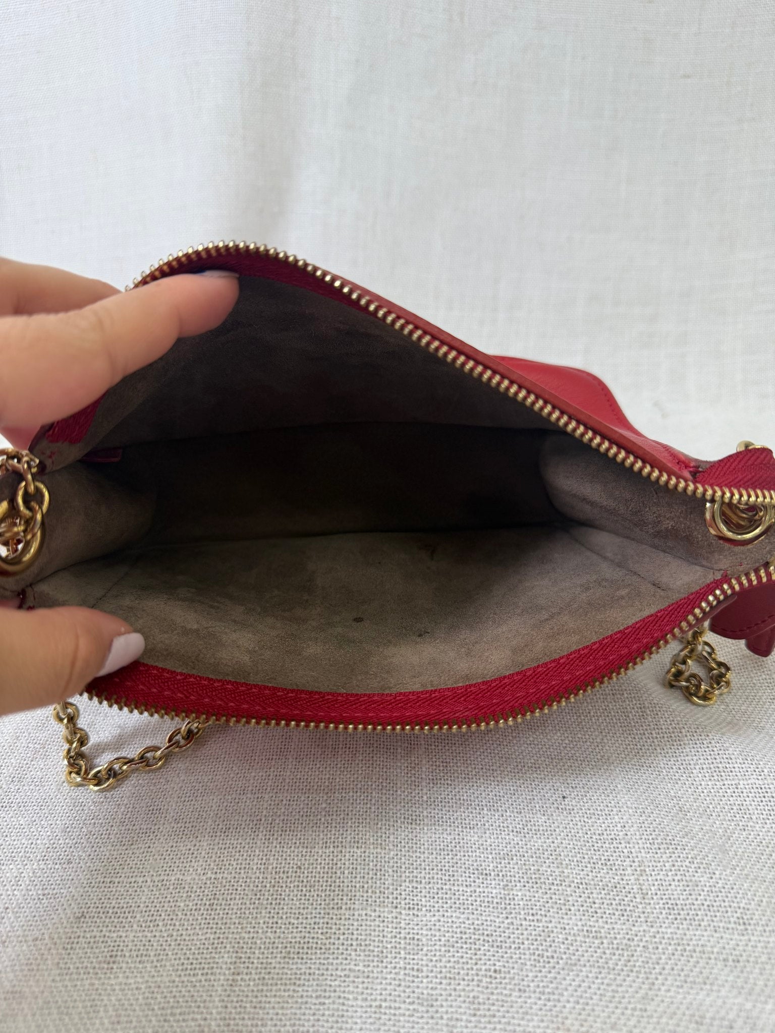Celine Red And White Two Toned Leather Chain Shoulder Bag
