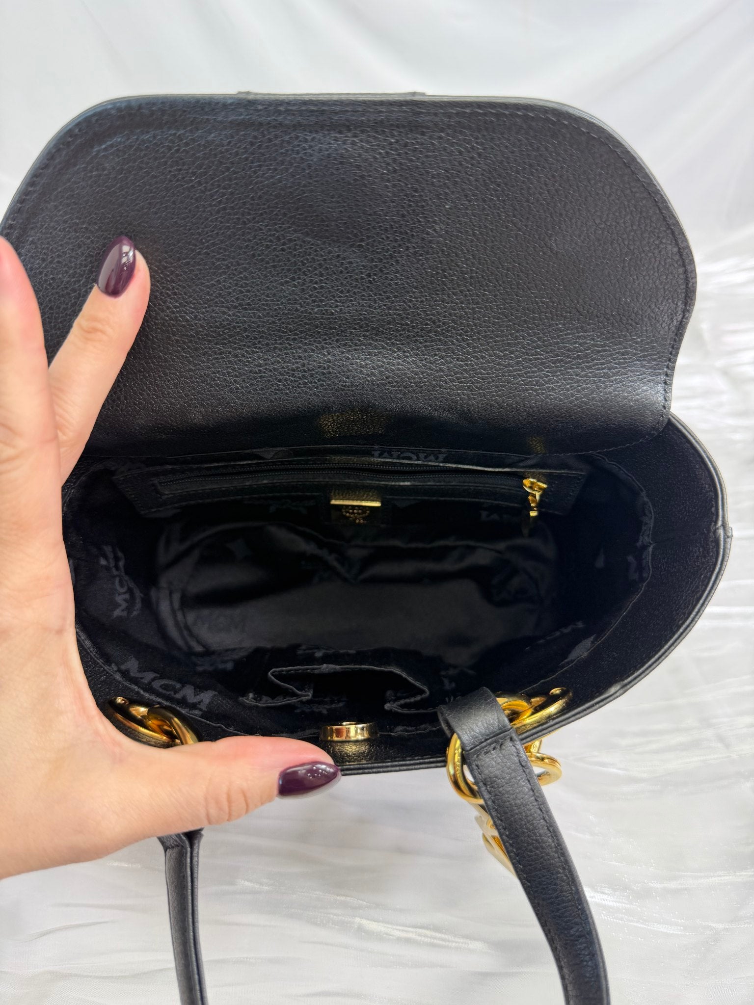 Mcm Black Leather Bucket Bag