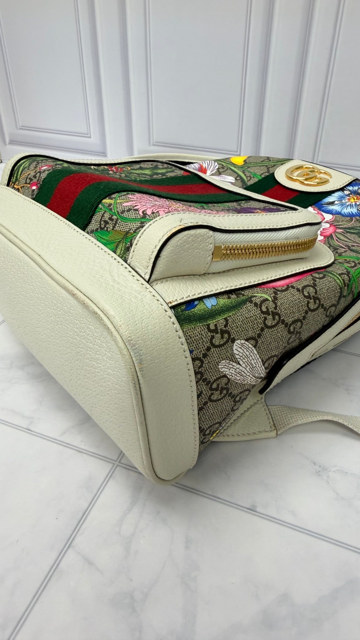 Gucci White GG Supreme Floral Mini Backpack
