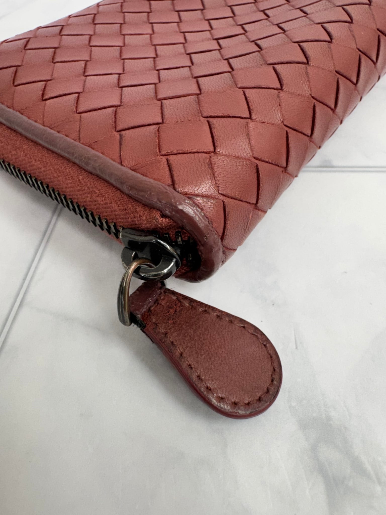 Bottega Veneta Burgundy Intrecciato Long Zippy Wallet