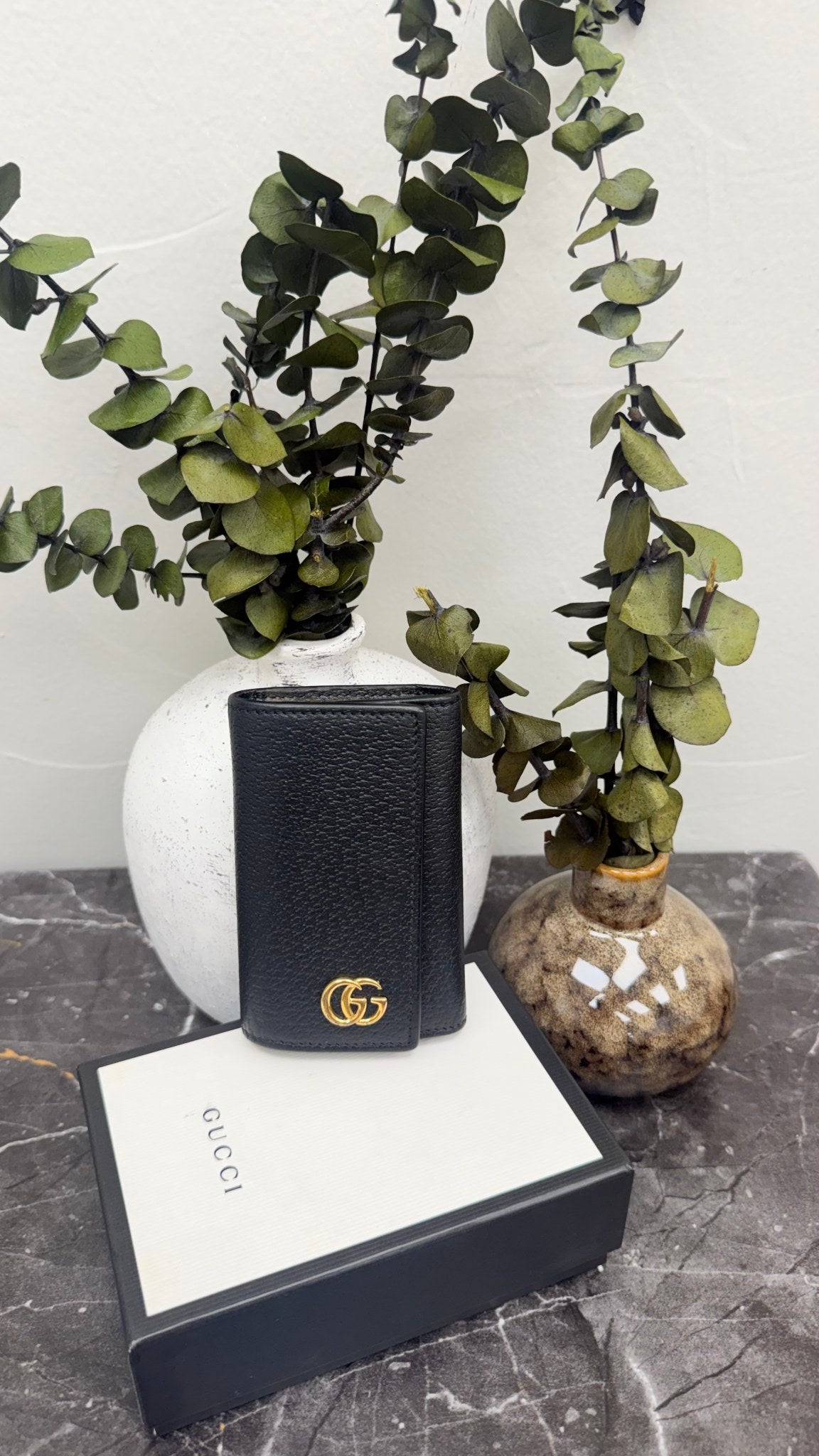 Gucci Black Leather GG Marmont 6 Key Case