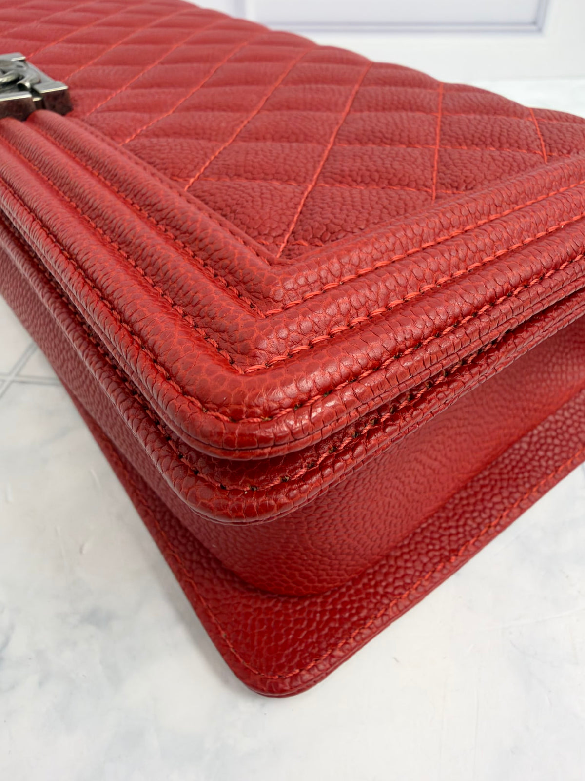 Chanel Red Quilted Caviar Leather Boy Flap Clutch Bag