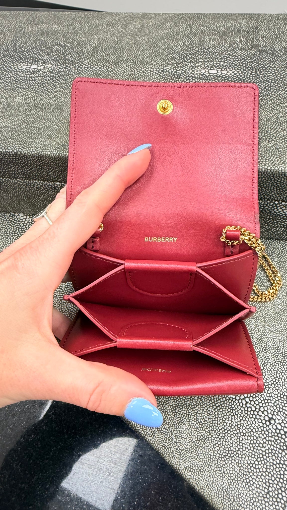 Burberry Red Leather Compact Wallet on a Chain
