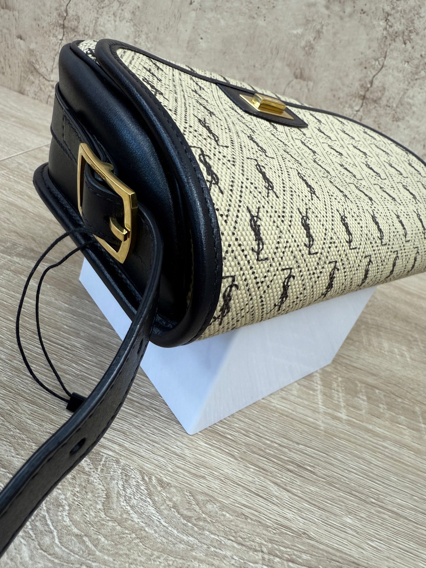 BRAND NEW- Saint Laurent YSL Cream & Navy Monogram All Over Medium Satchel Bag