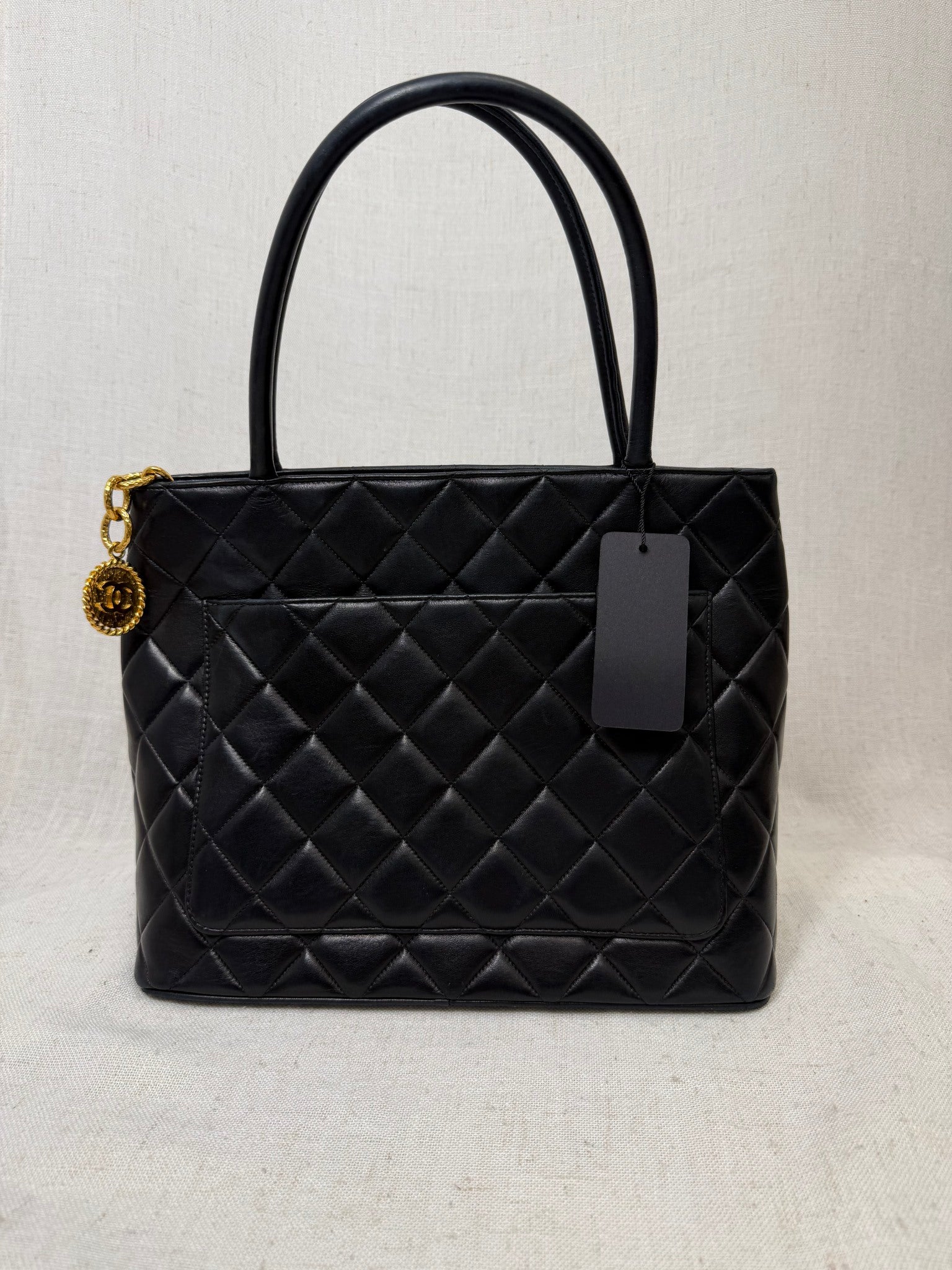 Chanel Black Quilted Lambskin Leather Medallion Tote