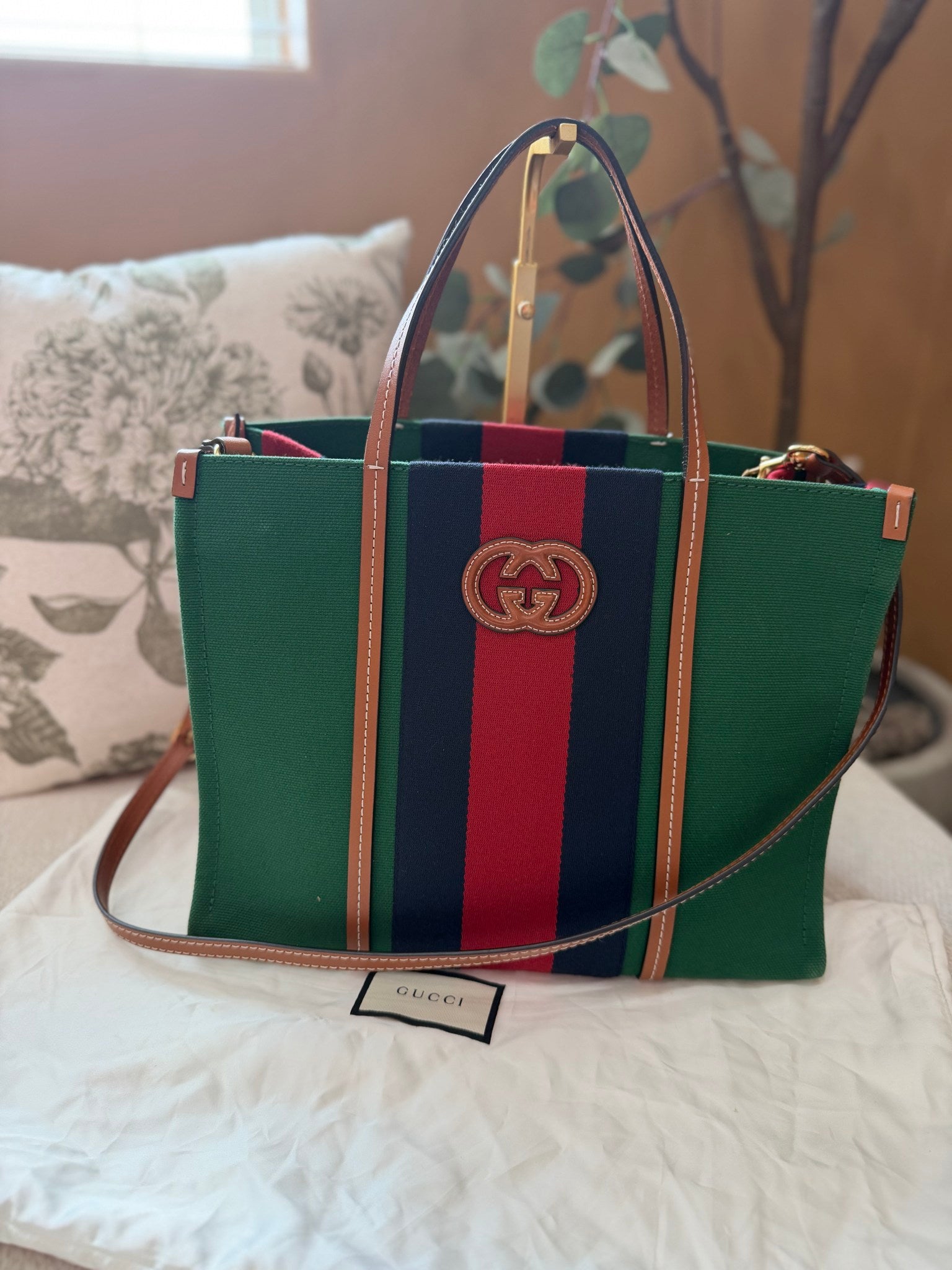 Gucci Green Canvas Web Interlocking G Tote Bag