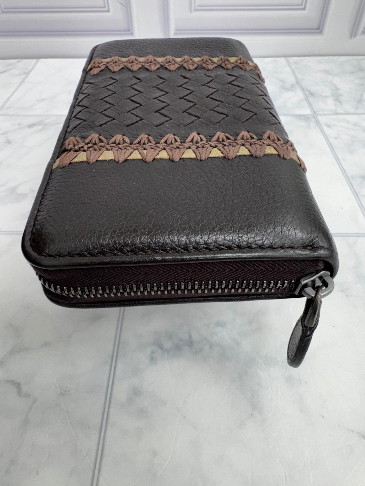 Bottega Veneta Brown Intrecciato Leather Zippy Wallet
