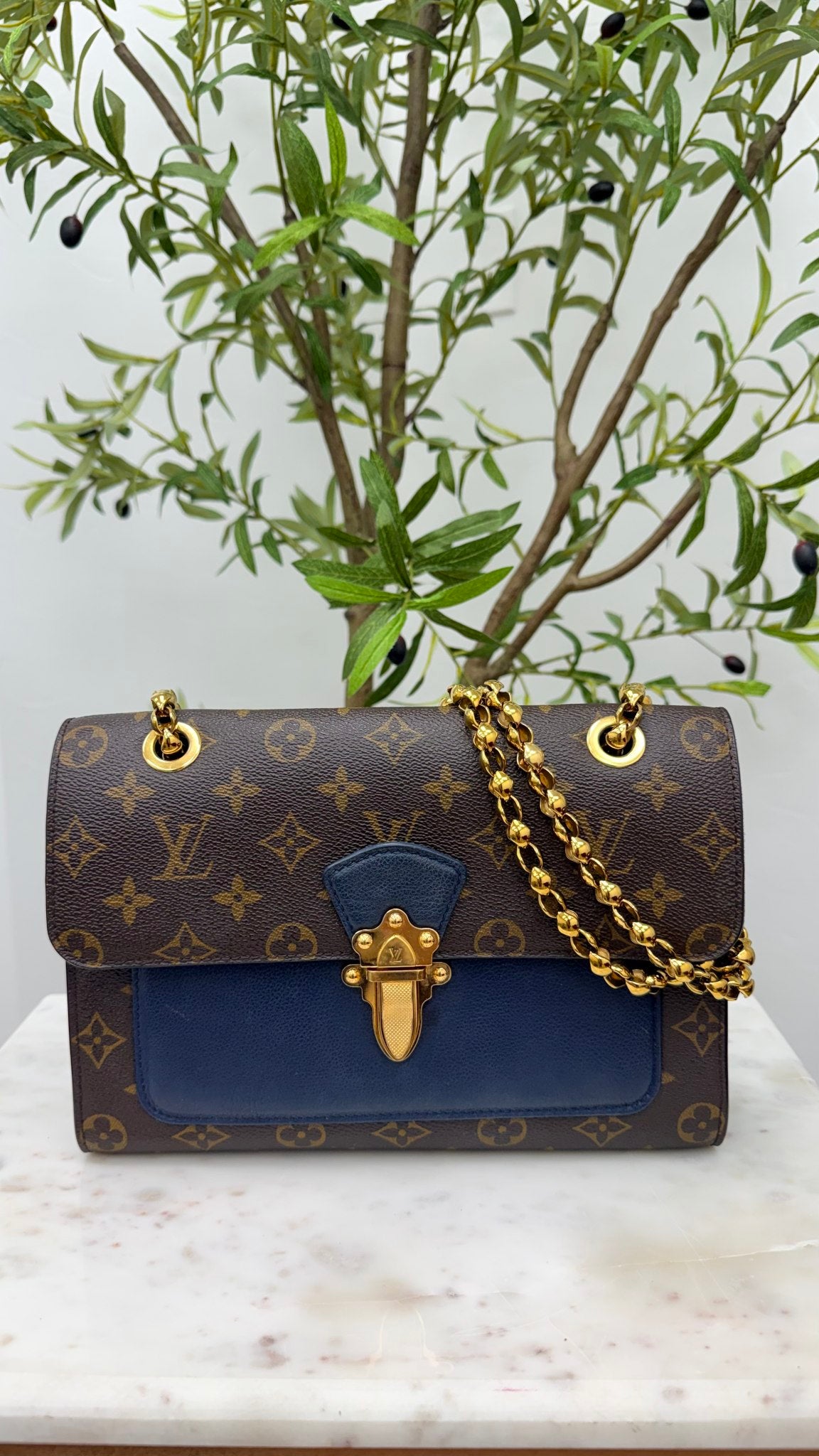 Louis Vuitton Navy Blue Monogram Victoire Chain Shoulder Bag