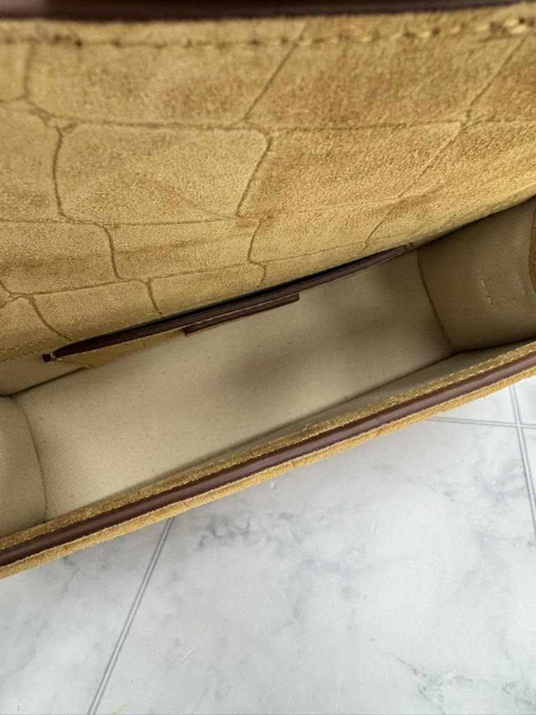 BRAND NEW - Jacquemus Camel Croc Embossed Suede Le Grand Bambino Handbag