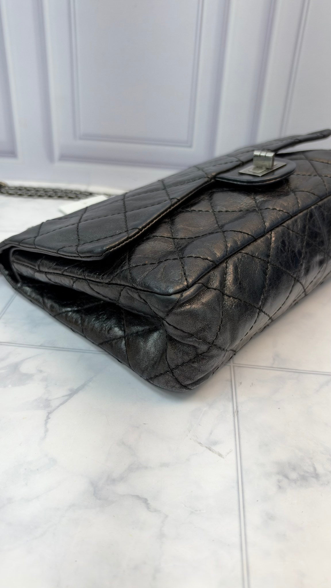 Chanel Metallic Black Quilted Aged Calfskin 2.55 Reissue Double Flap Bag