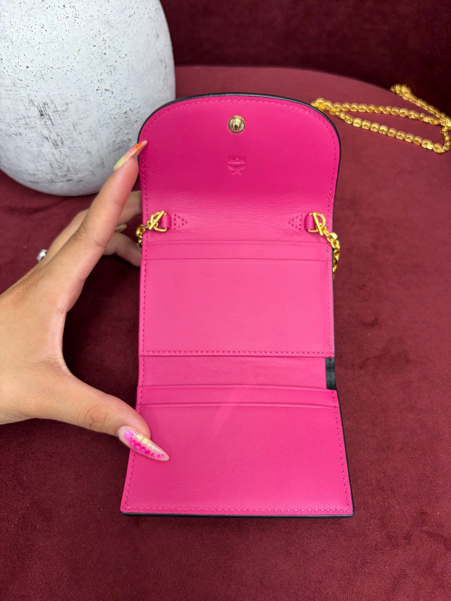 MCM Black Leather Mini Mode Mena Trifold Chain on a Wallet