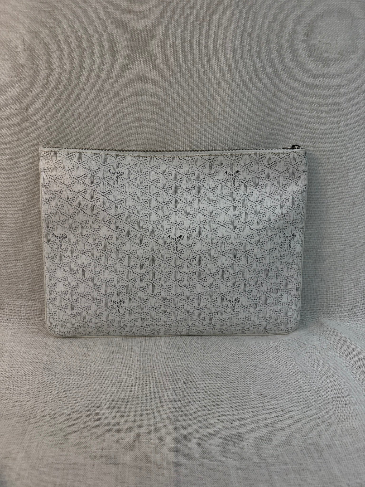 Goyard White Leather Goyardine Senat GM Pouch