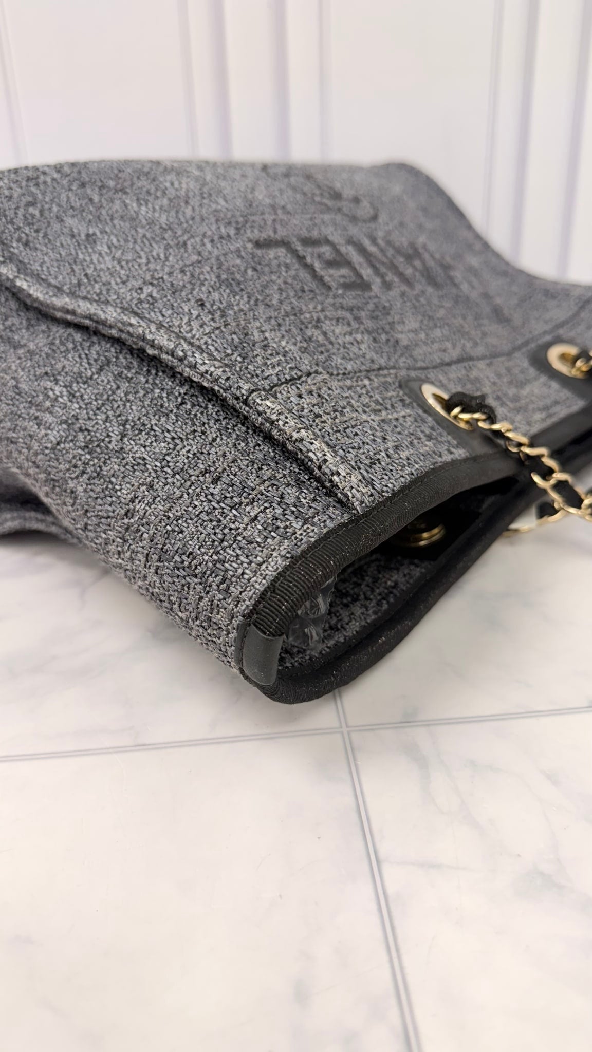 Chanel Grey Tweed Canvas Deauville Small Tote Bag