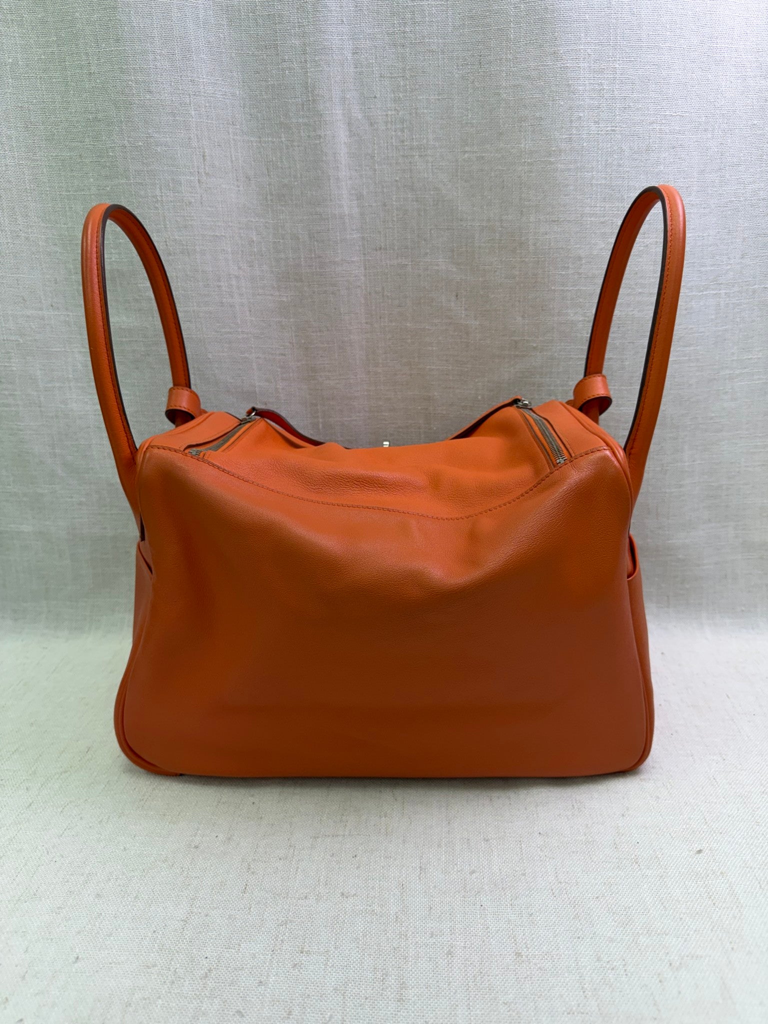 Hermes Orange Evercolor Leather Lindy 34 Handbag