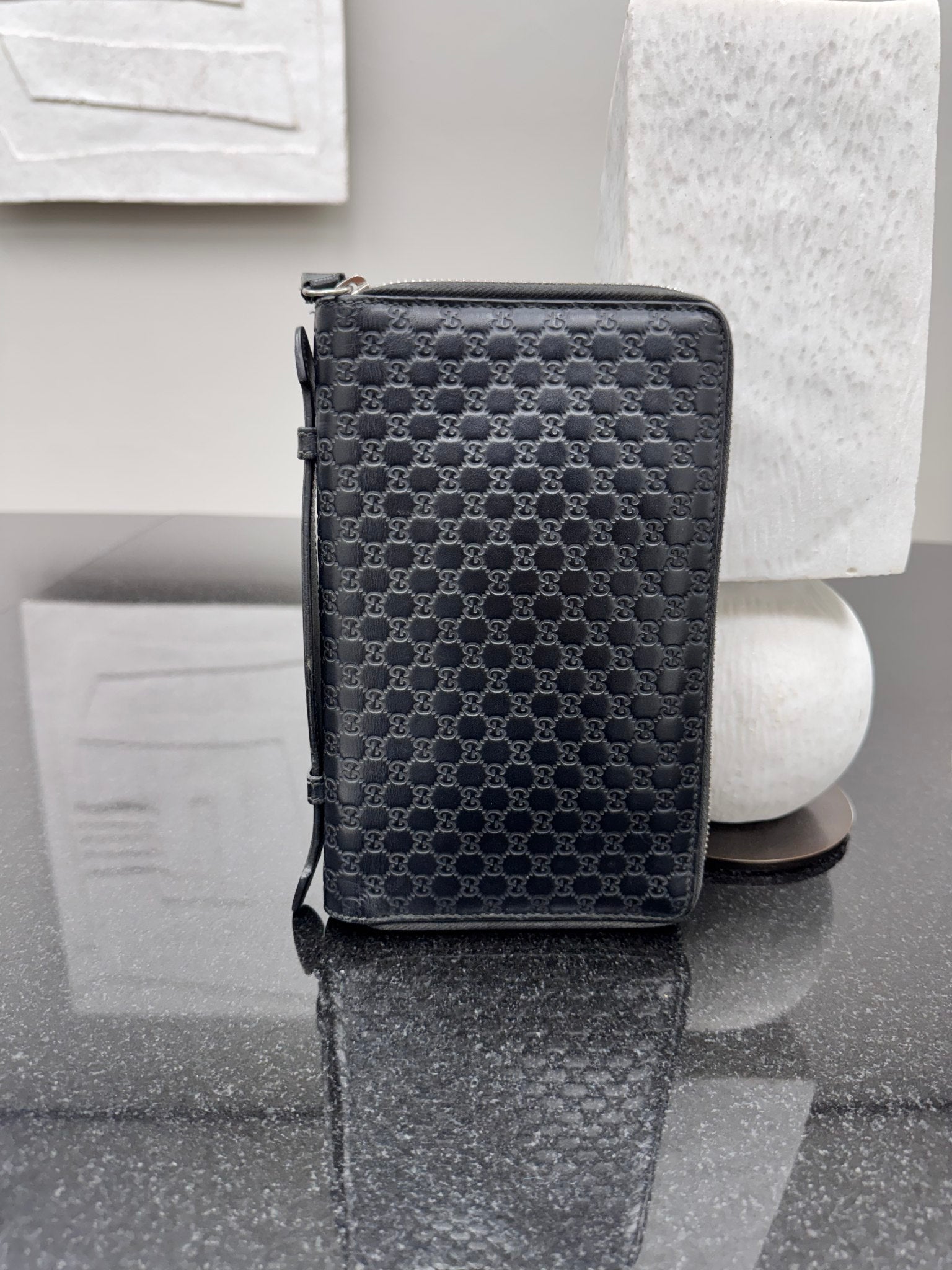 Gucci Black Embossed Microguccissima Leather Travel Zippy Organizer