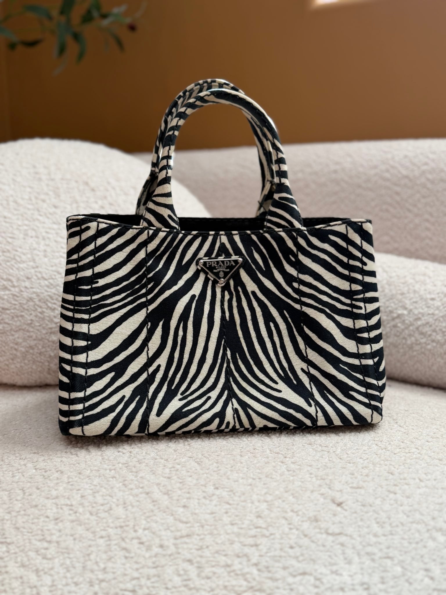 Prada Zebra Print Canvas Small Canapa Bag