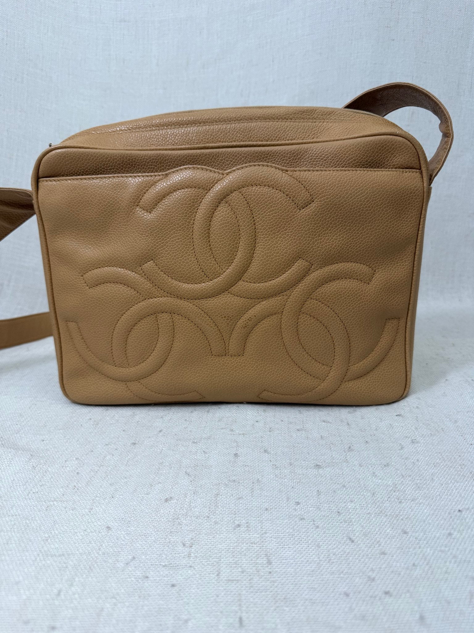 Chanel Beige Caviar Leather Triple CC Camera Bag