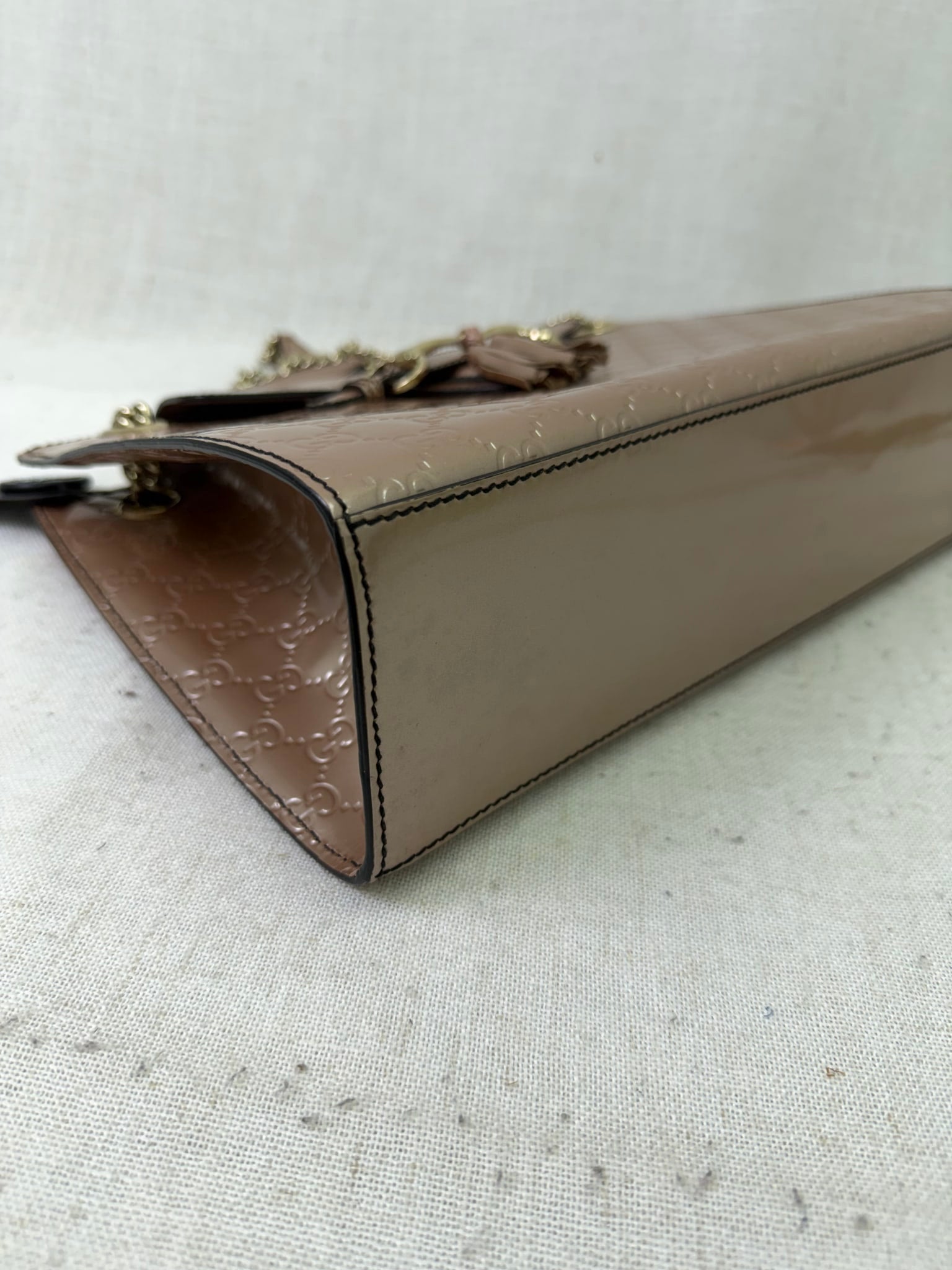 Gucci Rose Gold Guccissima Patent Leather Large Emily Bag