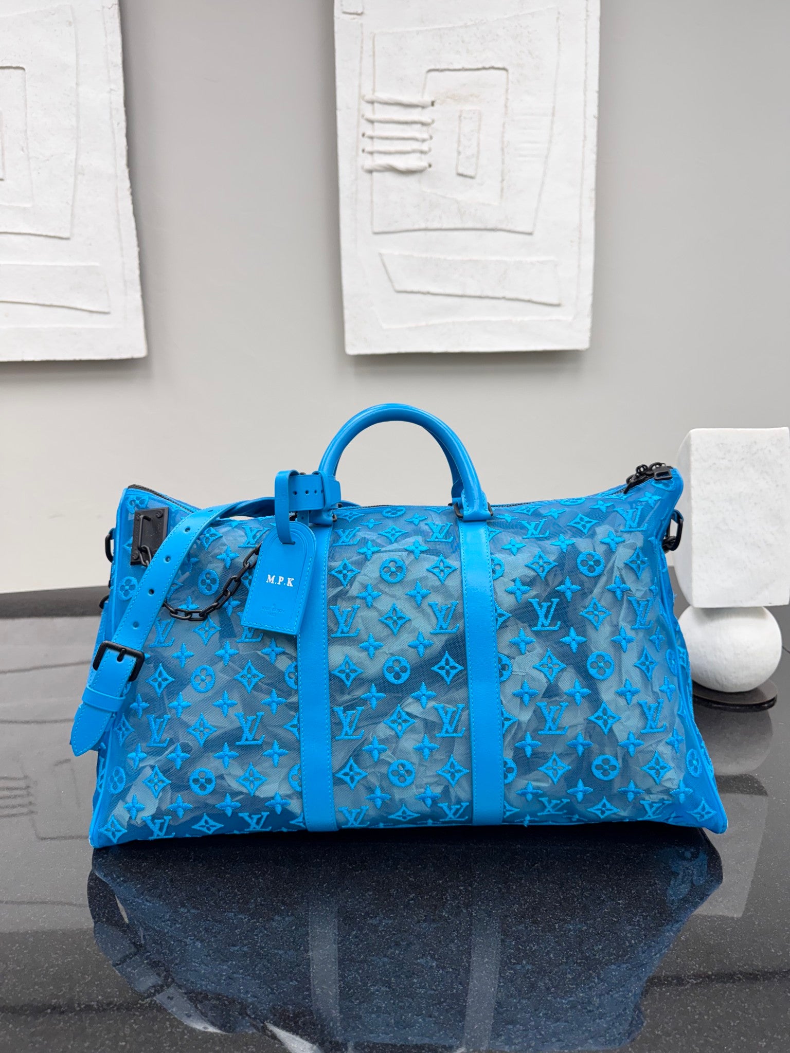 Louis Vuitton Blue Monogram Mesh Triangle Keepall 50 Bandouliere