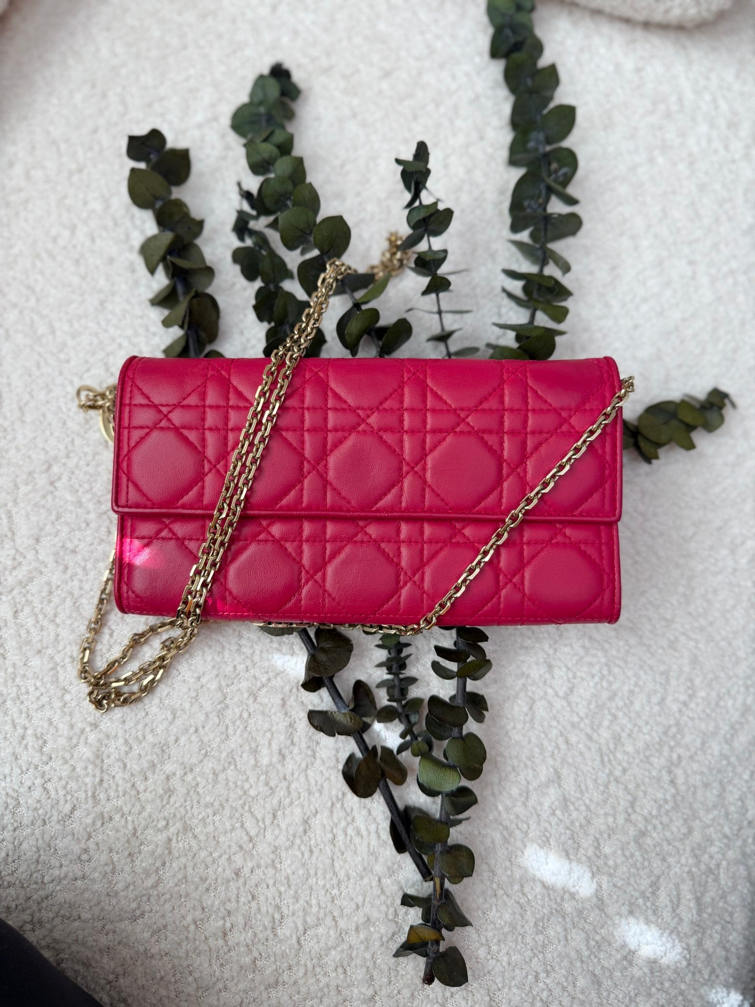 Christian Dior Pink Leather Cannage Crossbody Wallet on a Chain