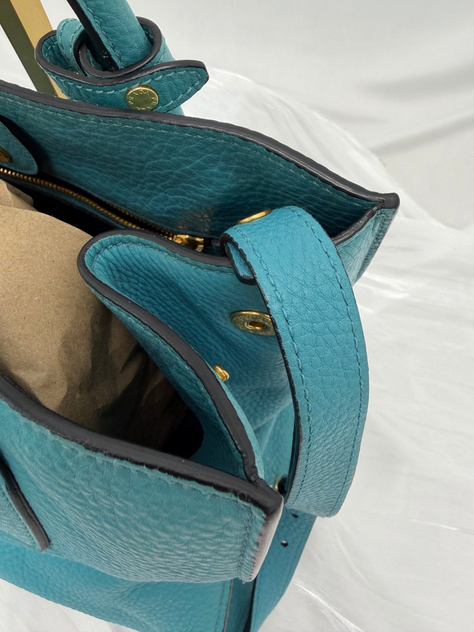 Prada Teal Pebbled Leather Daino 2Way Tote