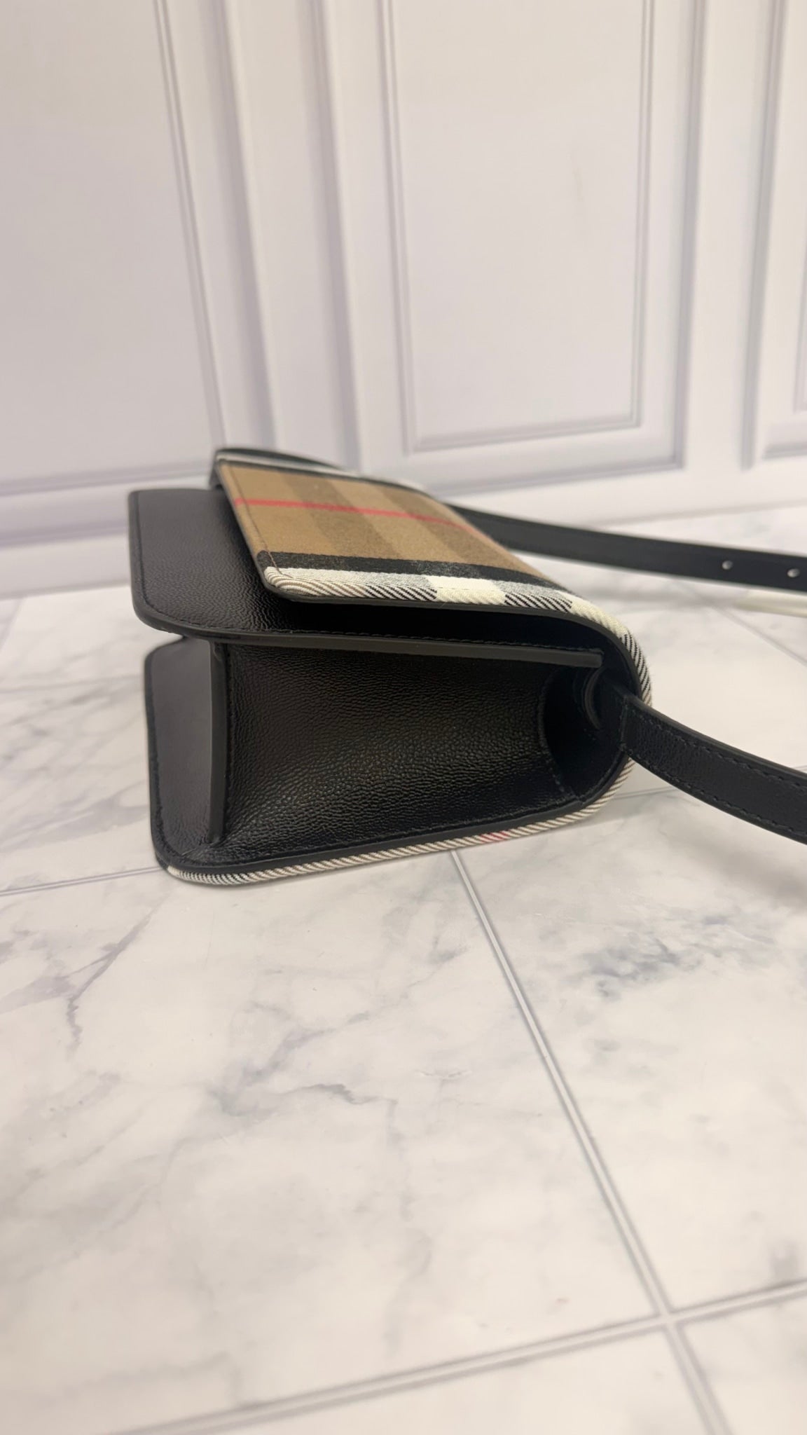 Burberry Nova Check Canvas & Black Leather Crossbody Bag